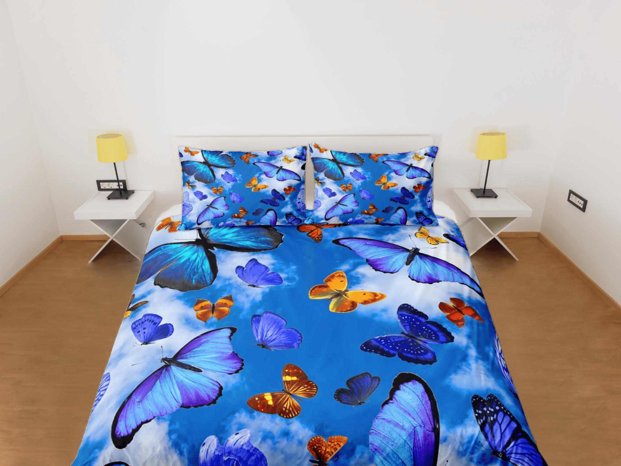 daintyduvet Sky blue butterfly bedding boho chic aesthetic duvet cover, dorm bedding full size adult duvet king queen twin, nursery toddler bedding