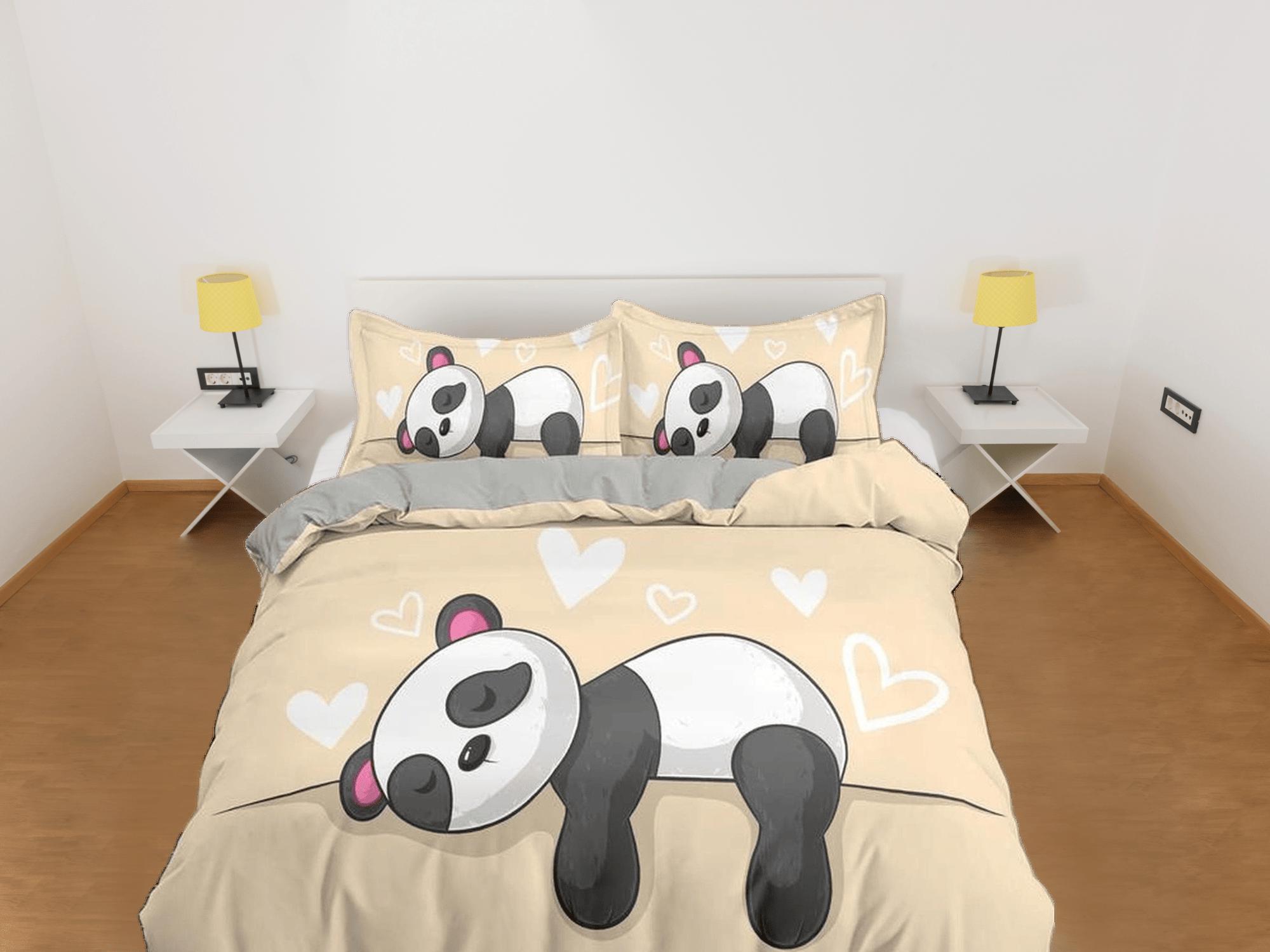 daintyduvet Sleeping panda yellow duvet cover kids, bedding set full, king, queen, dorm bedding, toddler bedding, aesthetic bedspread, panda lovers gift