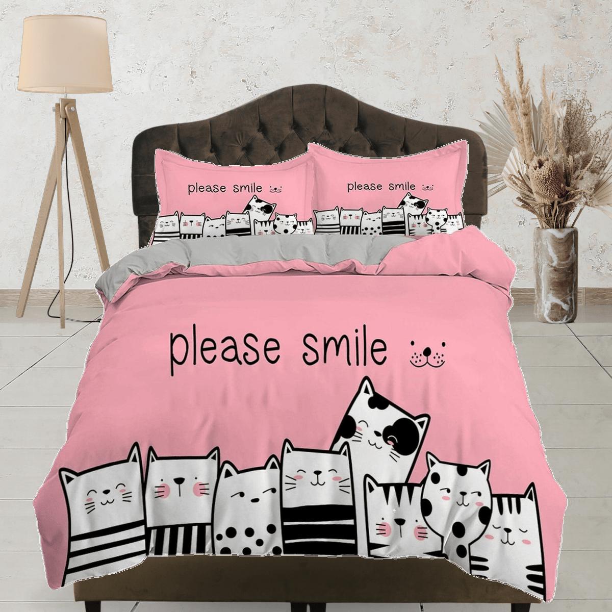 daintyduvet Smile cat bedding, toddler bedding, kids duvet cover set, gift for cat lovers, baby bedding, baby shower gift, pink bedding