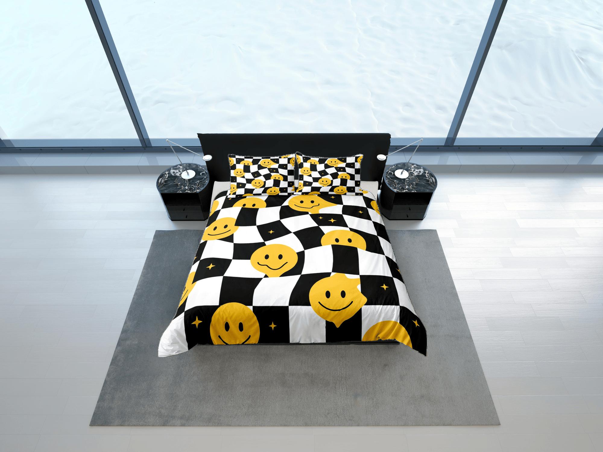 daintyduvet Smiley face 90s nostalgia hippie bedding retro duvet cover set, colorful bedding, teens and adult duvet cover, maximalist decor, chess board