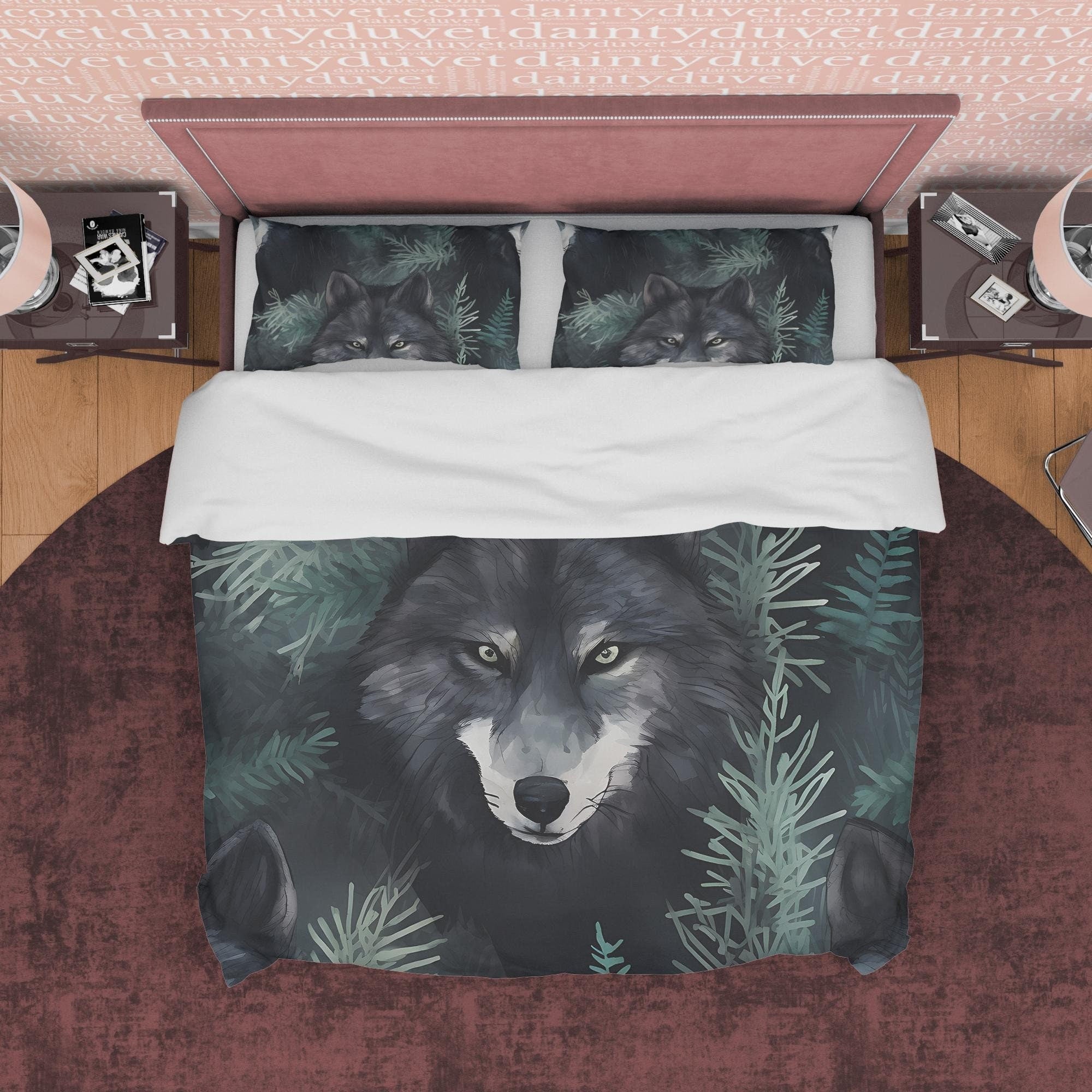Sneaking Wolf Duvet Cover Set, Halloween Gray Room Decor Aesthetic Zipper Bedding, Fierce Animal Blanket Cover, Scary Forest Bed Cover