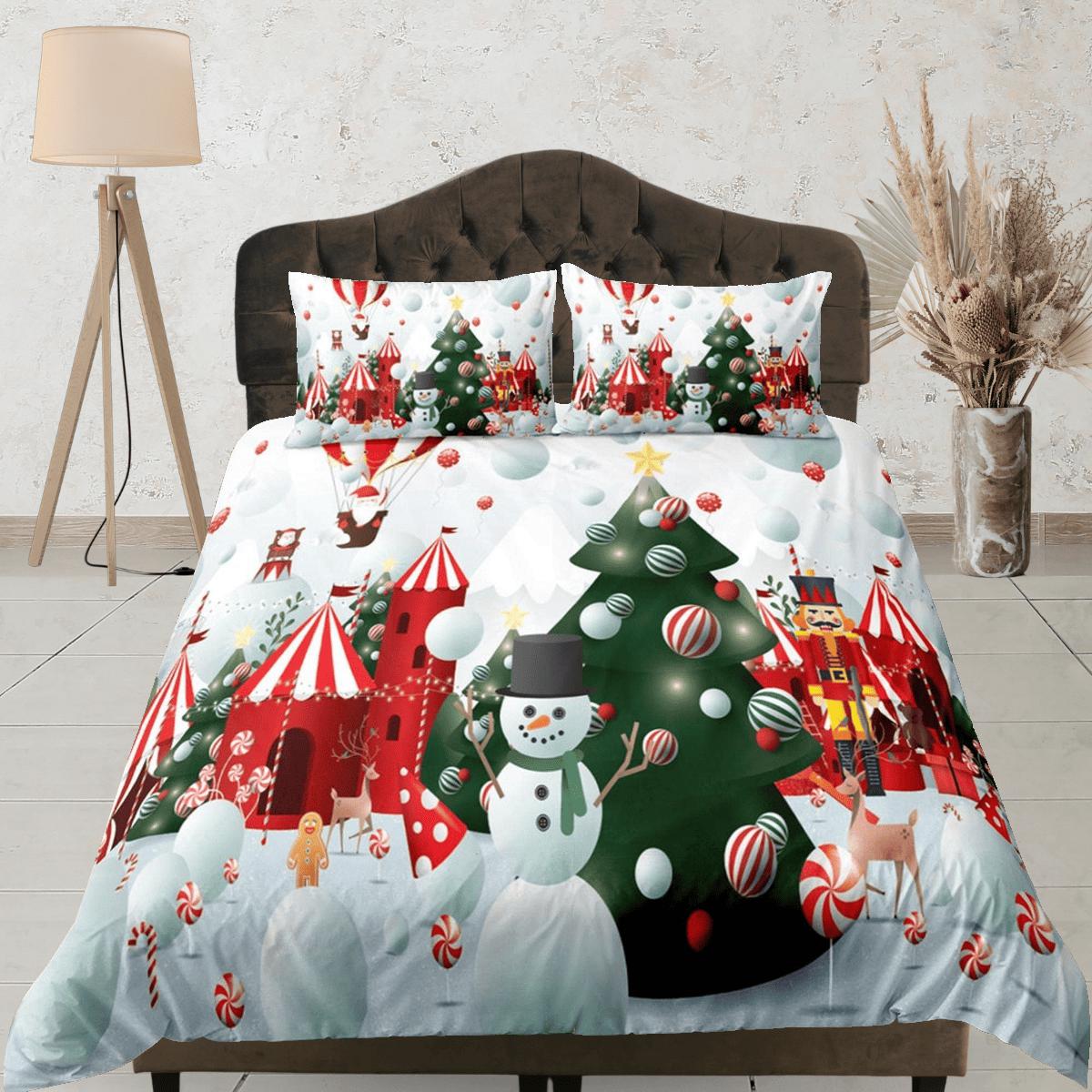 daintyduvet Snowman christmas tree duvet cover set, christmas full size bedding & pillowcase, college bedding, crib toddler bedding, holiday gift