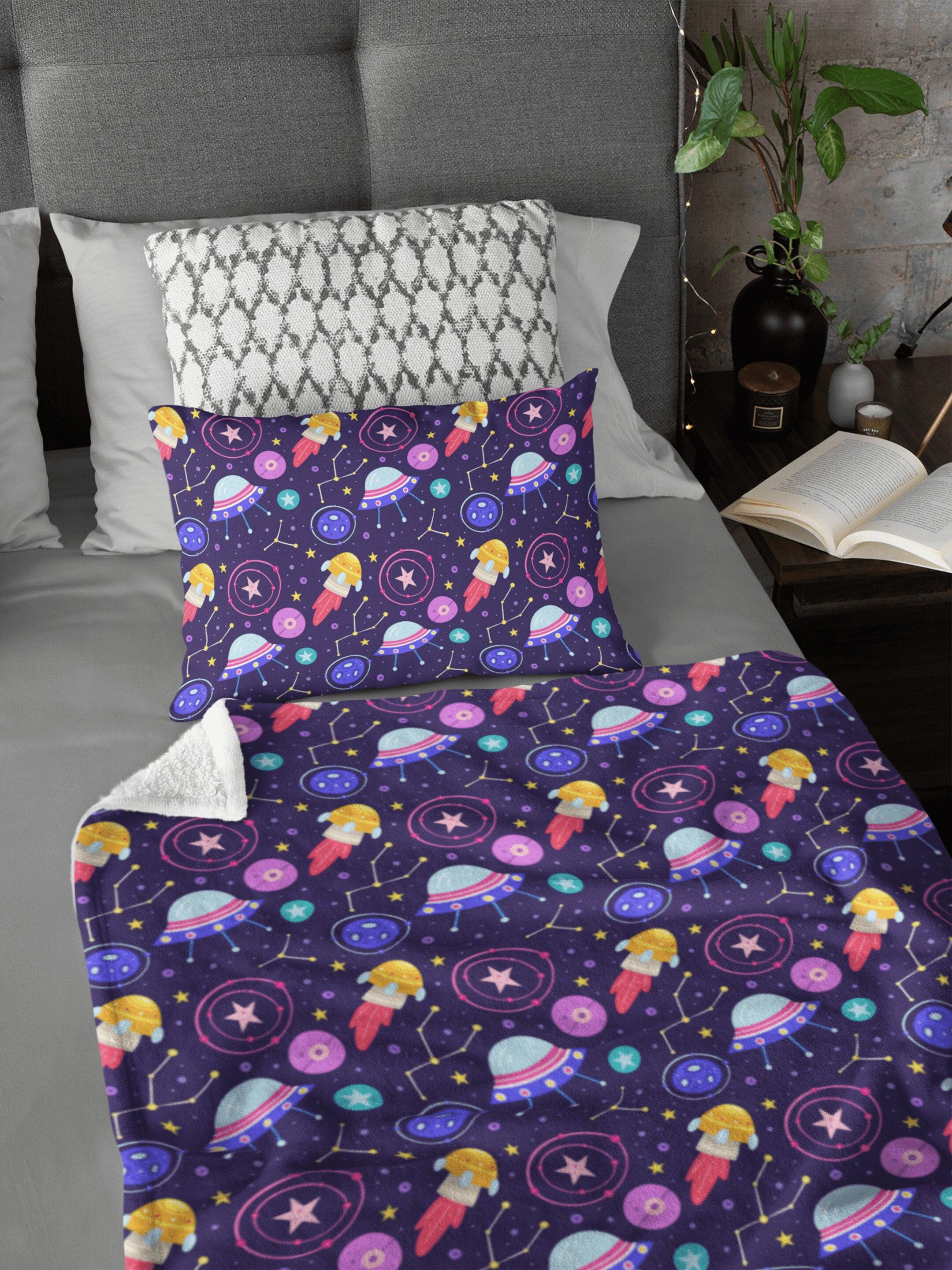 daintyduvet Space Galaxy Stars Spaceship Soft Fluffy Velvet Flannel Fleece Throw Blanket