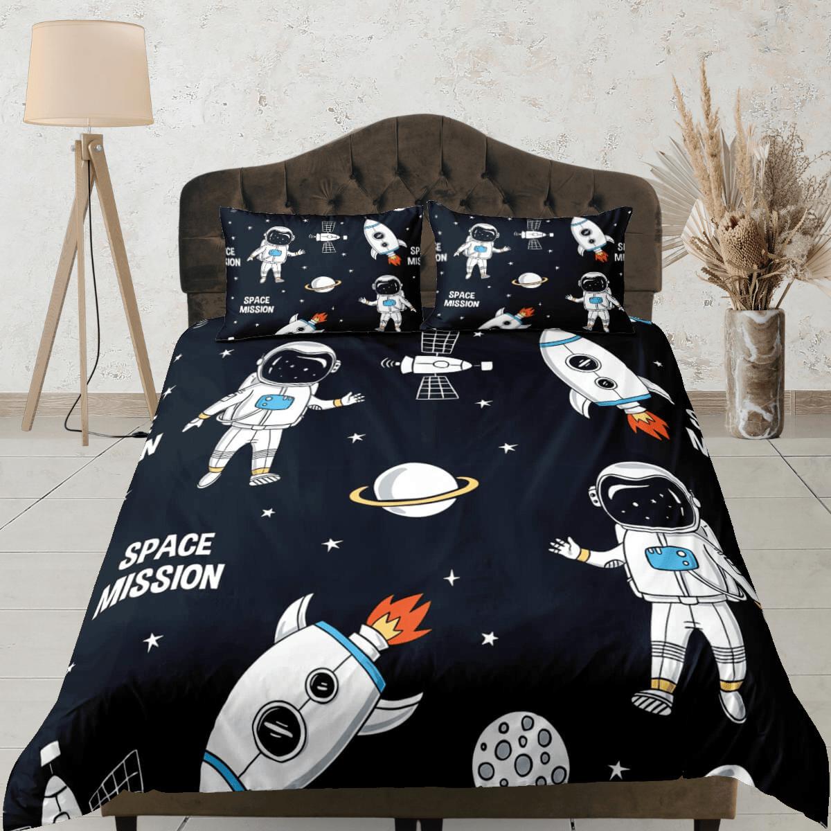 daintyduvet Space mission astronaut duvet cover set for kids, galaxy bedding set full, king, queen, dorm bedding, toddler bedding aesthetic bedspread
