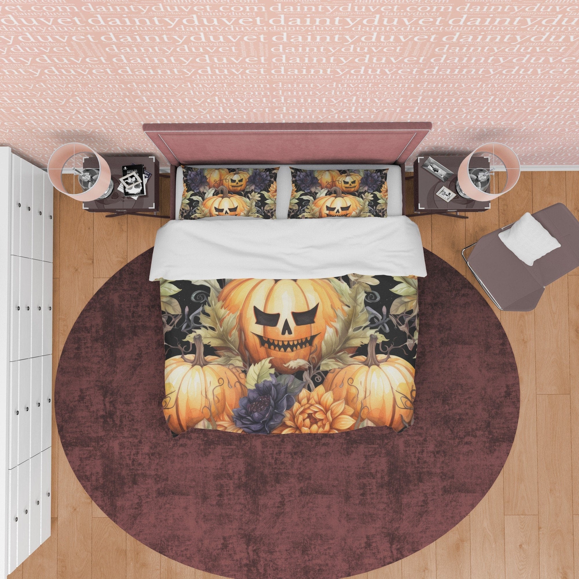 Spooky Bedding Retro Pumpkin Duvet Cover Set, Farmhouse Quilt Cover, Halloween Room Decor, Autumn Quilt Cover, Dorm Bedding, Bedspread