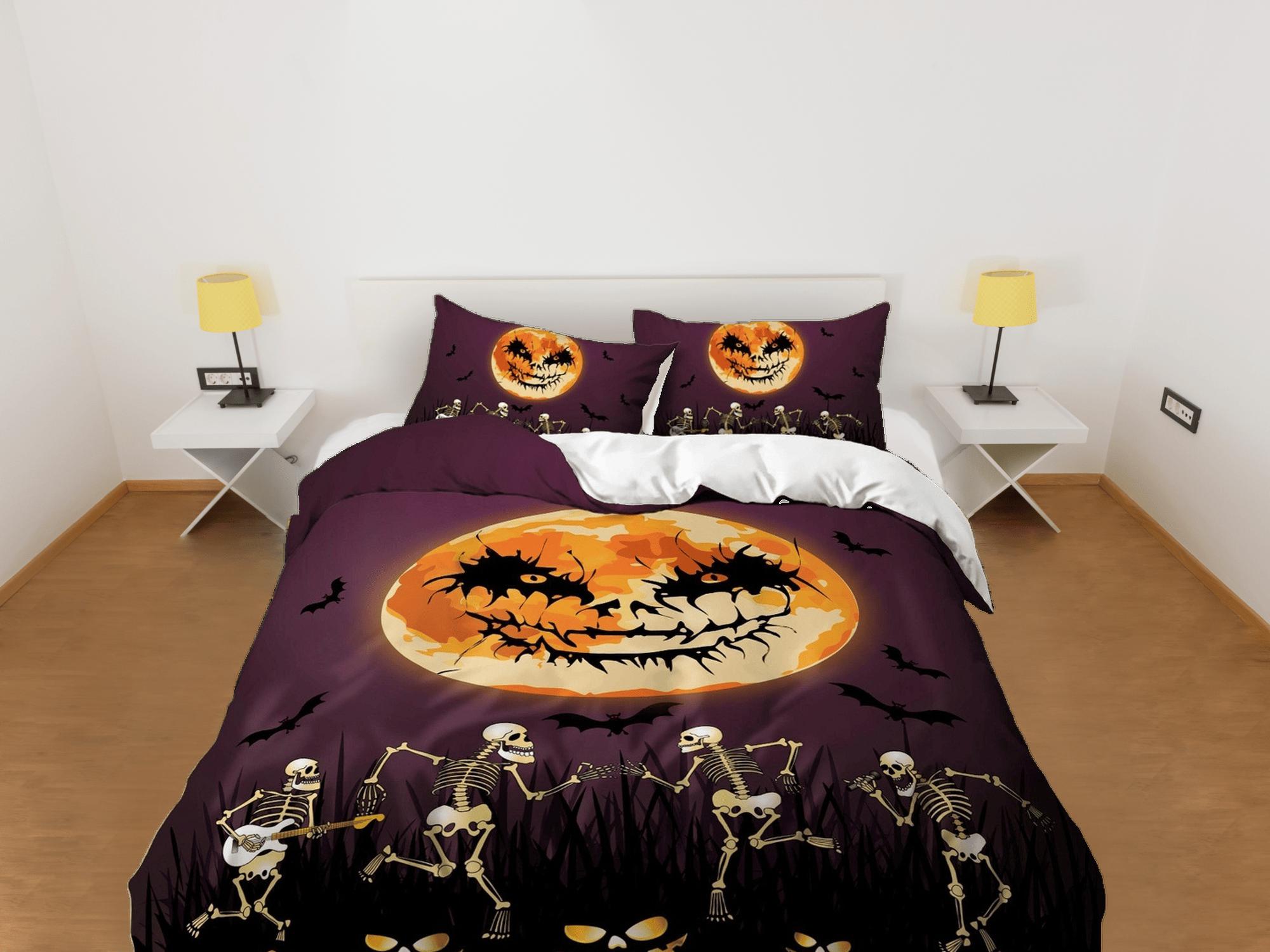 daintyduvet Spooky skeleton full moon halloween bedding & pillowcase, violet duvet cover, dorm bedding, goth decor toddler bedding, halloween gift