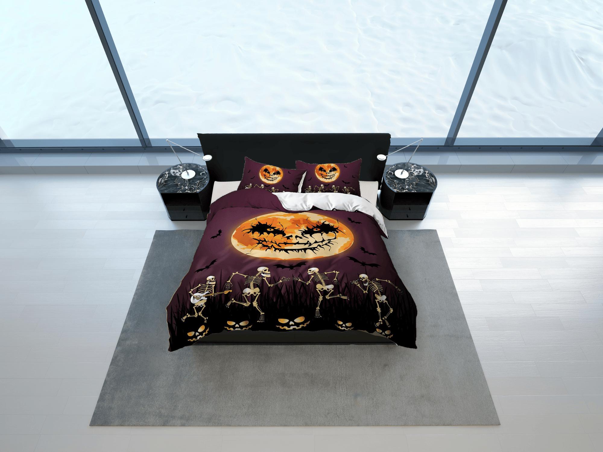 daintyduvet Spooky skeleton full moon halloween bedding & pillowcase, violet duvet cover, dorm bedding, goth decor toddler bedding, halloween gift