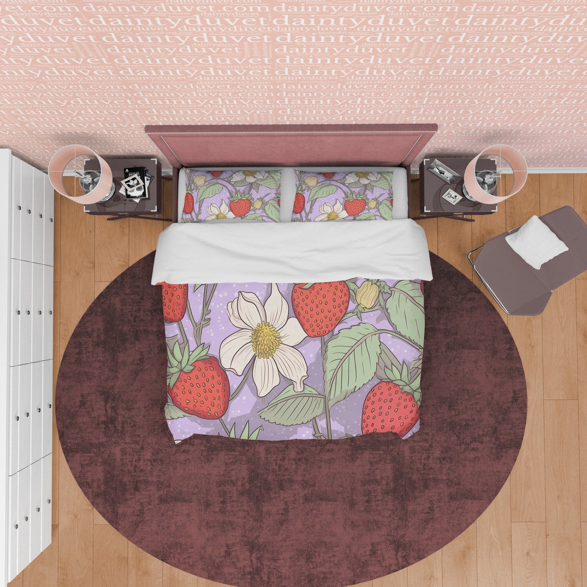 Strawberry Duvet Cover Boho Bedroom Set, Colorful Cute Bedspread, Girly Quilt Cover, Dorm Bedding, Baby Girl Toddler Bedding, Fruity Gift