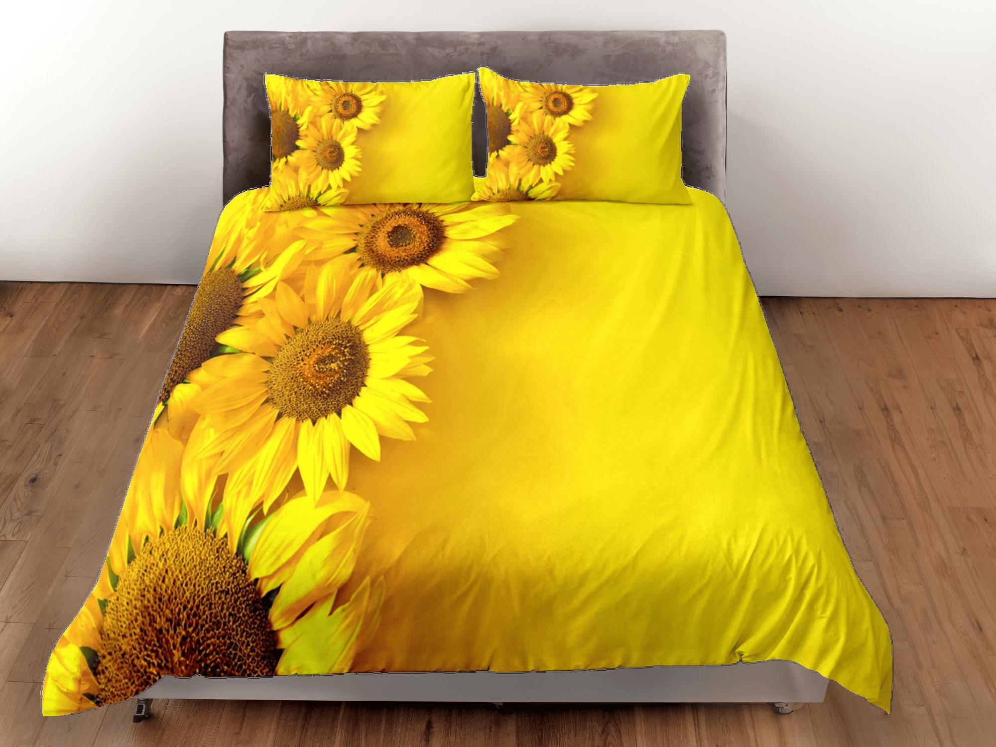 daintyduvet Sunflower floral bedding, yellow duvet cover queen, king, boho duvet, designer bedding, aesthetic bedding, maximalist full size bedding