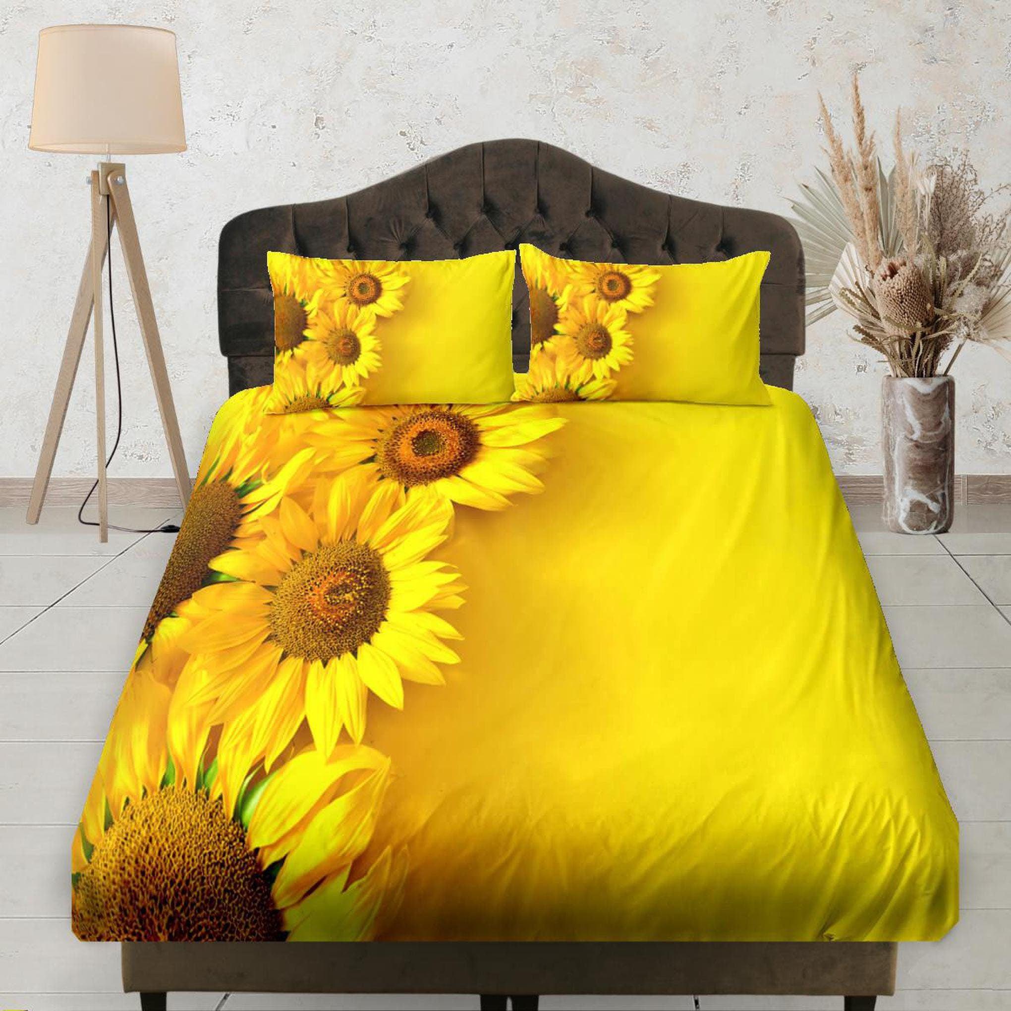 daintyduvet Sunflower Yellow Fitted Sheet Deep Pocket, Floral Prints, Aesthetic Boho Bedding Set Full, Summer Dorm Bedding, Crib Sheet, King, Queen