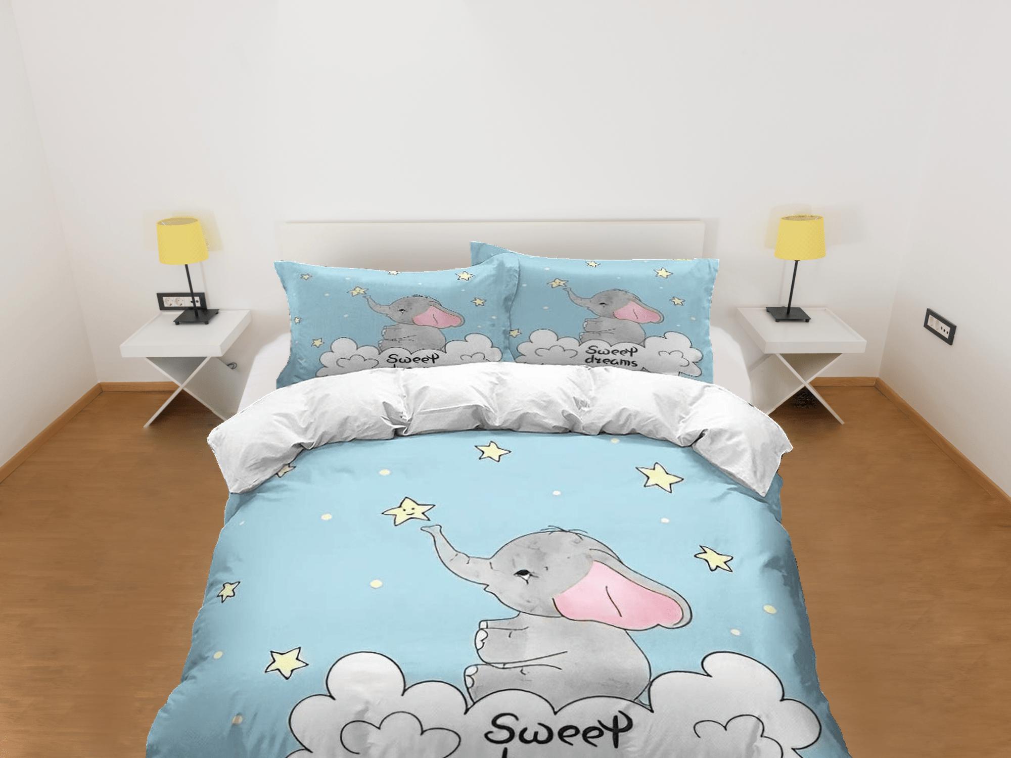 daintyduvet Sweet dreams elephant light blue bedding cute duvet cover set, kids bedding full, nursery bed decor, elephant baby shower, toddler bedding