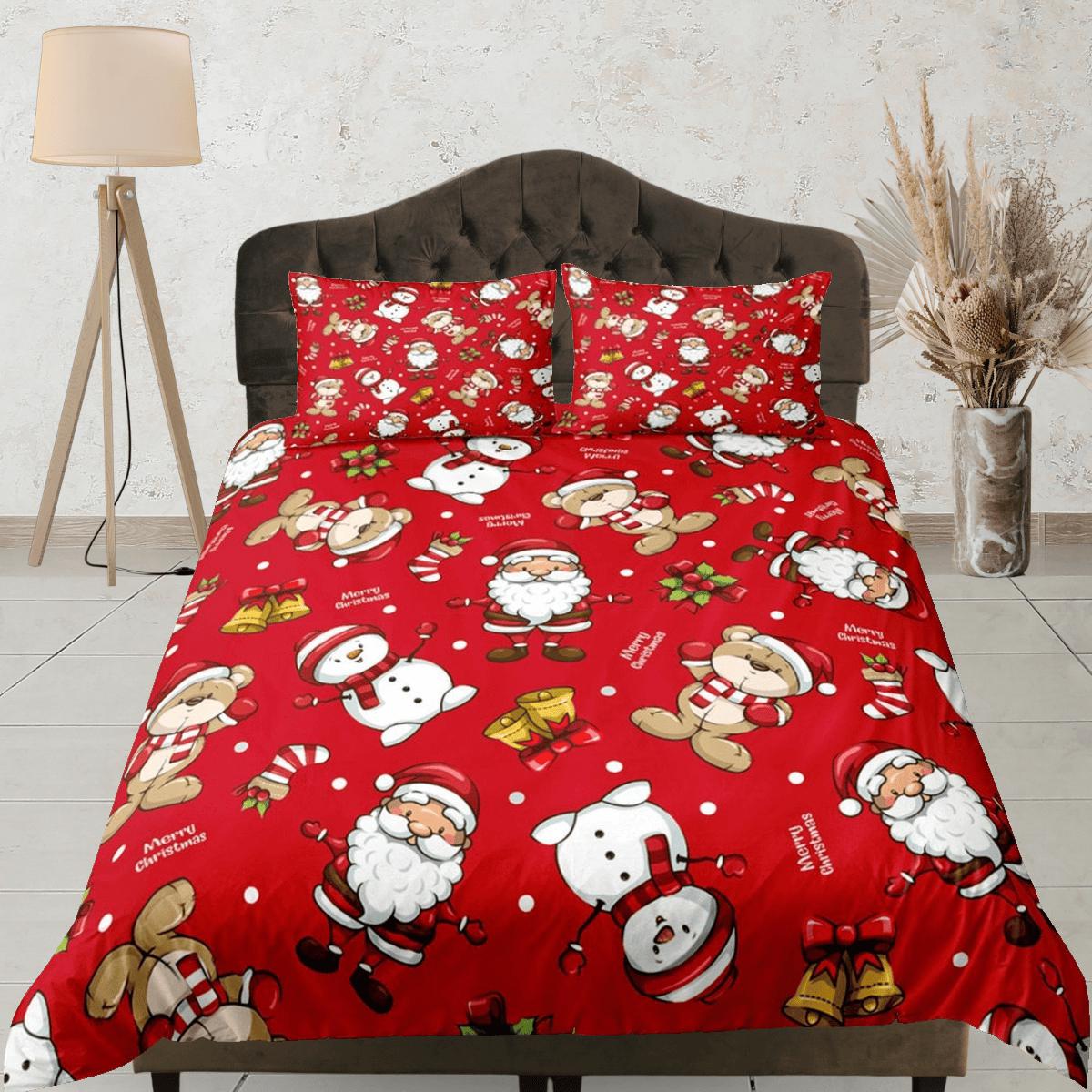 daintyduvet Teddy bear and santa claus red duvet cover set, christmas full size bedding & pillowcase, college bedding, toddler bedding, holiday gift