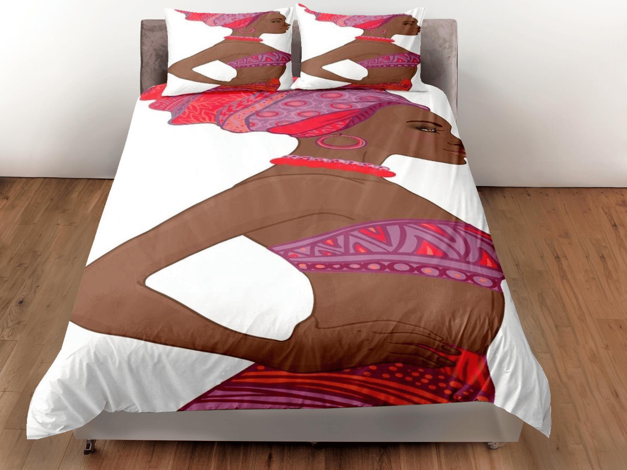 daintyduvet Tribal african woman bedding set duvet cover, boho bedding set african ethnic designs, afrocentric designer bedding, south african gift