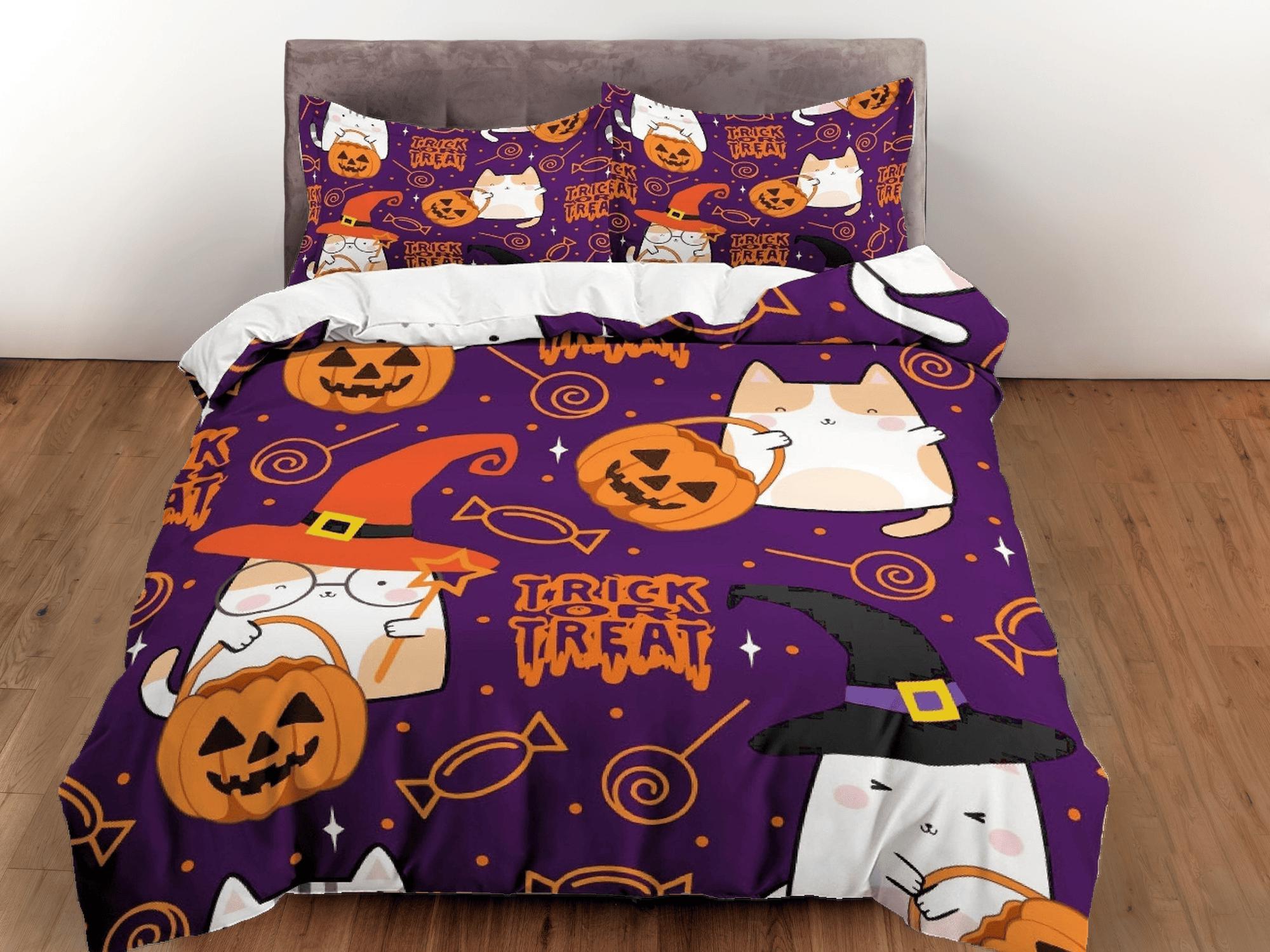 daintyduvet Trick or Treat purple halloween bedding & pillowcase, gothic duvet cover, dorm bedding, goth decor toddler bedding, halloween gift