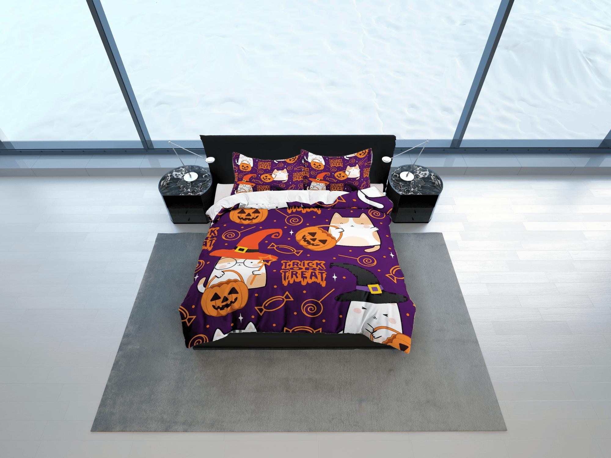 daintyduvet Trick or Treat purple halloween bedding & pillowcase, gothic duvet cover, dorm bedding, goth decor toddler bedding, halloween gift