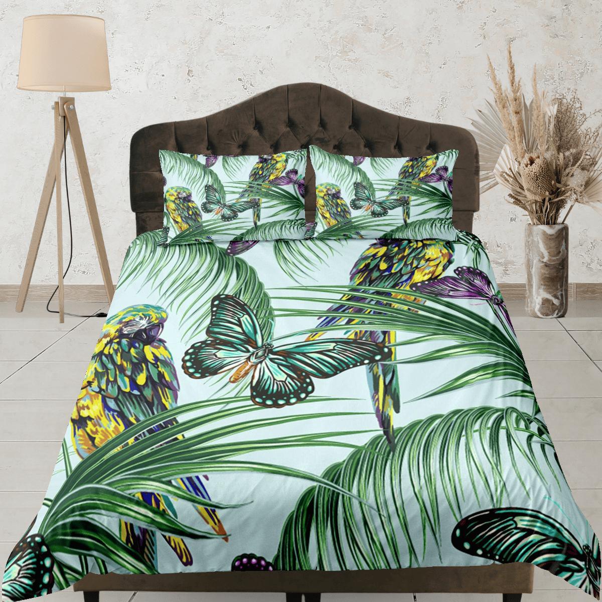 daintyduvet Tropical Butterflies Green Duvet Cover Set Colorful Bedspread, Dorm Bedding Pillowcase, Comforter Cover Twin