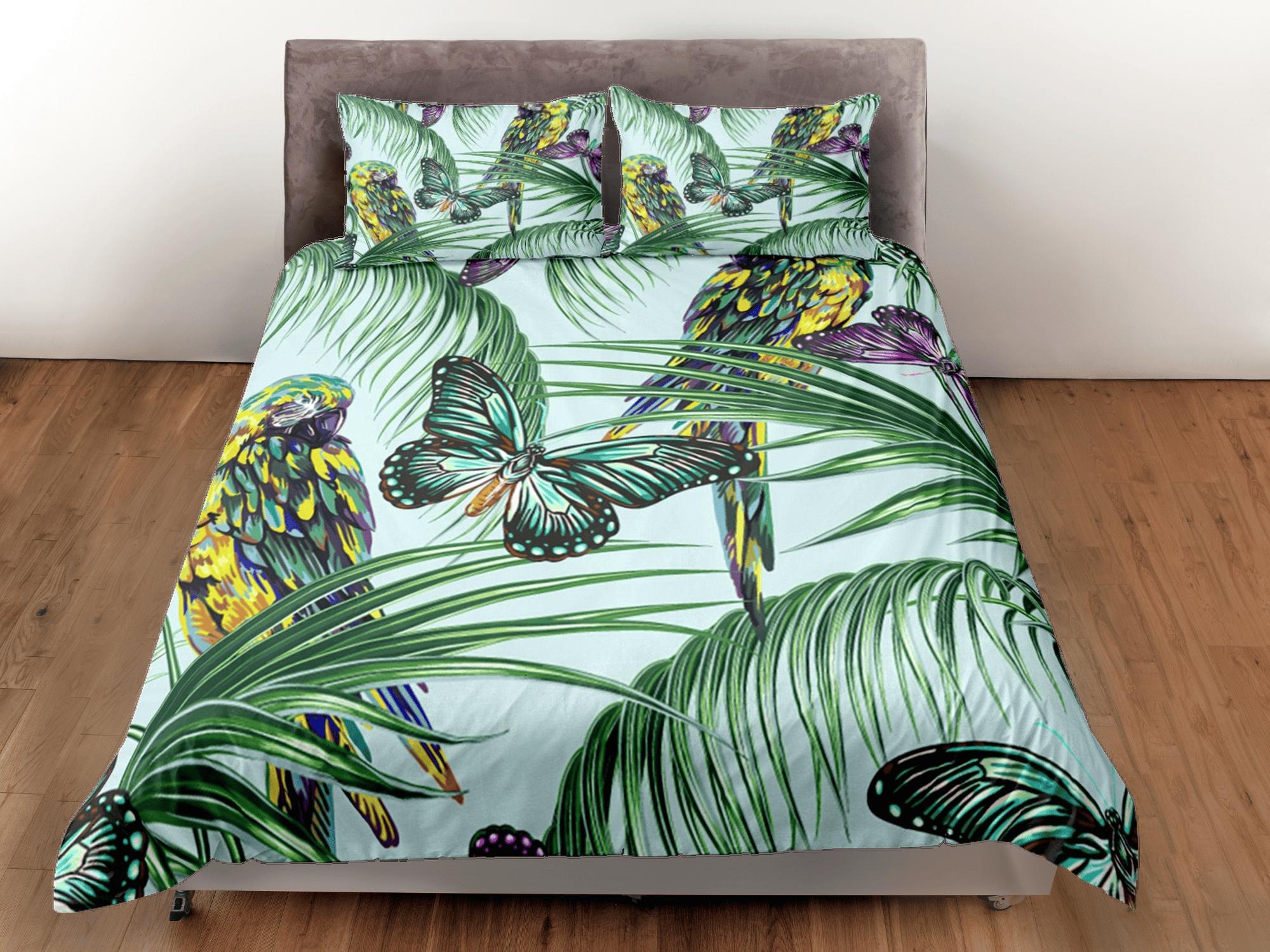 daintyduvet Tropical Butterflies Green Duvet Cover Set Colorful Bedspread, Dorm Bedding Pillowcase, Comforter Cover Twin