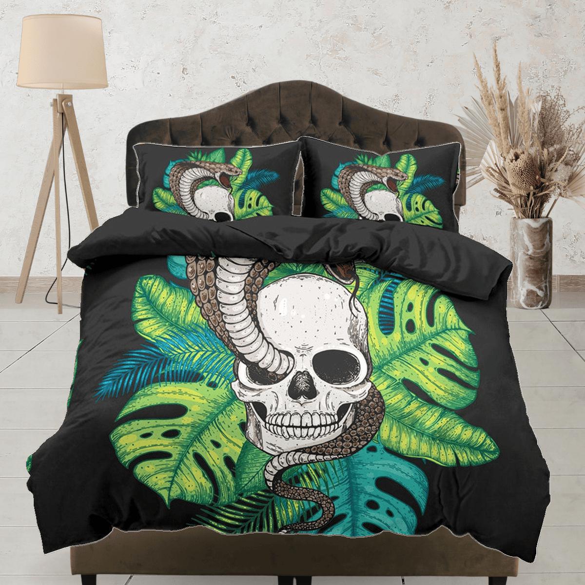daintyduvet Tropical Skull Black Duvet Cover Set Bedspread, Dorm Bedding with Pillowcase