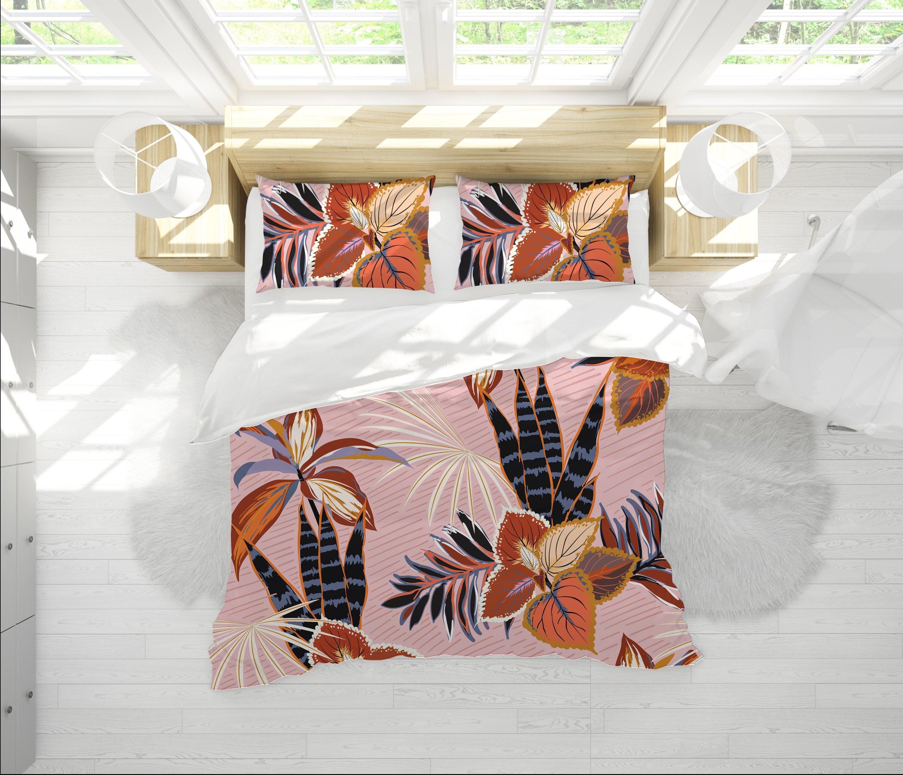 daintyduvet Tropical Theme Duvet Cover Set with Pillow Case | Peach Pink Bedding Set Full
