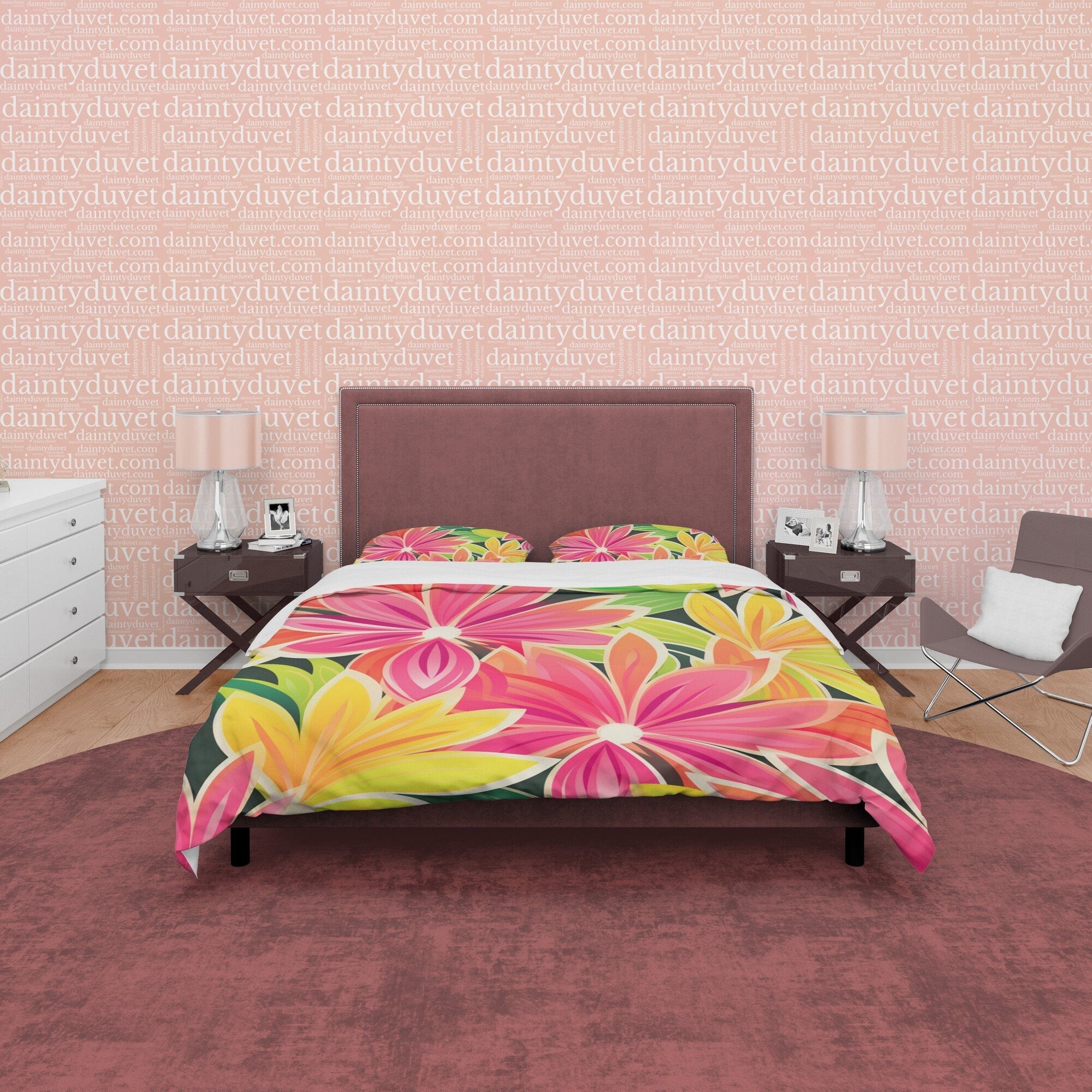 Vibrant Color Boho Bedding Colorful Duvet Cover Bohemian Bedroom Set, Floral Quilt Cover, Aesthetic Bedspread, Pink Unique Room Decor