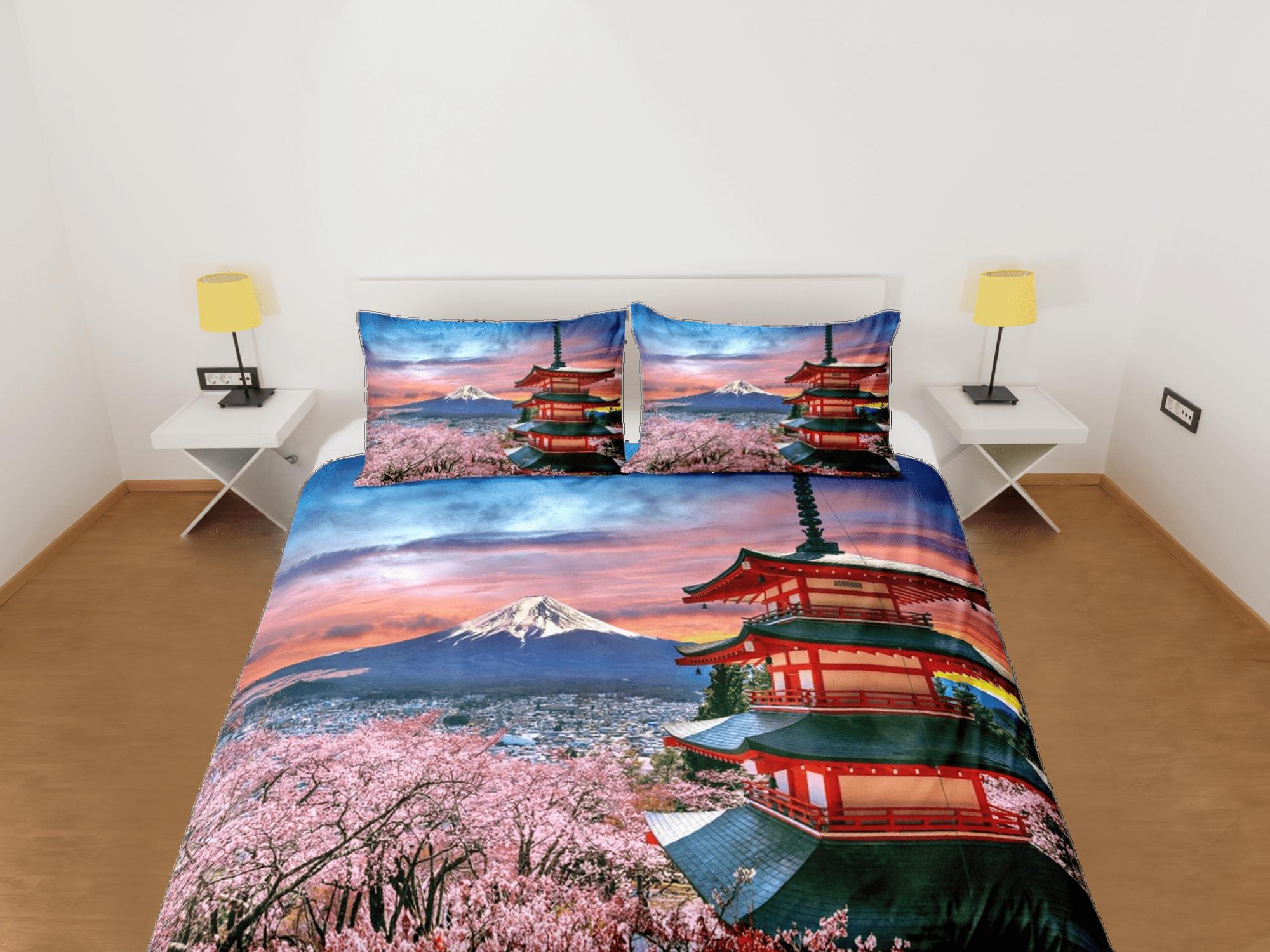 daintyduvet View of mt. fuji with red pagoda bedding, oriental bedding, japanese duvet cover set for king, queen, full, twin, single, toddler bed