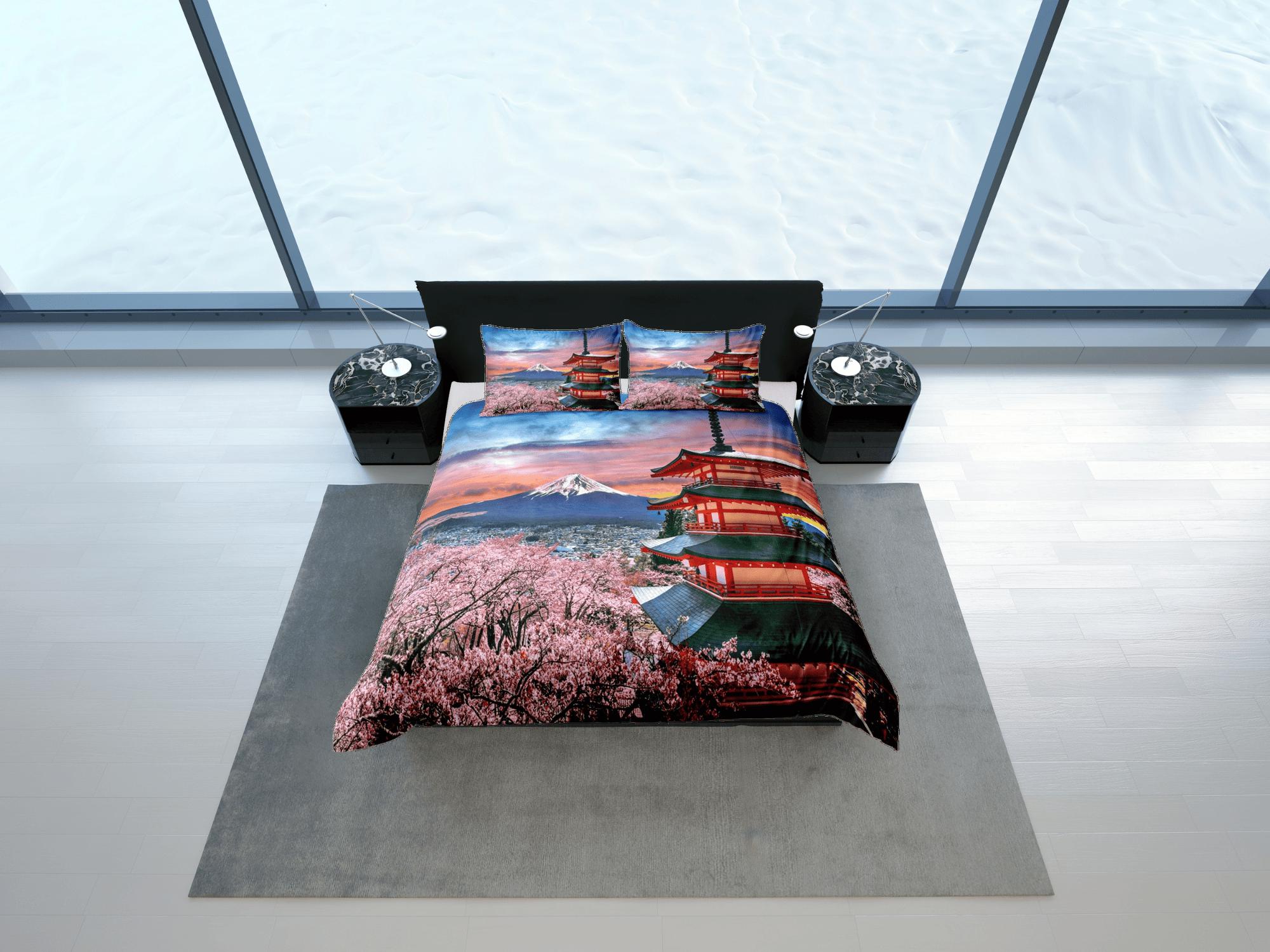 daintyduvet View of mt. fuji with red pagoda bedding, oriental bedding, japanese duvet cover set for king, queen, full, twin, single, toddler bed