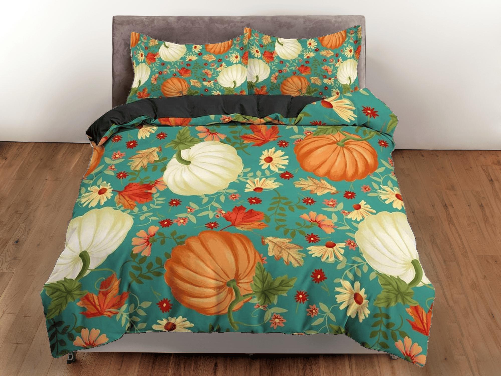 daintyduvet Vintage halloween full size bedding & pillowcase, retro autumn duvet cover set dorm bedding, shabby chic bedding, halloween decor gift