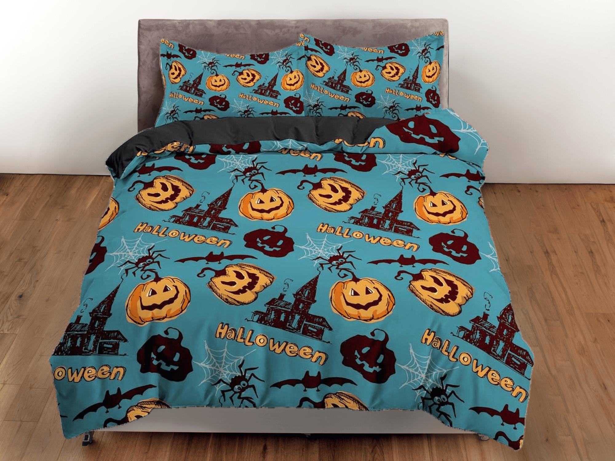 daintyduvet Vintage halloween stamps full bedding & pillowcase, sea green colored duvet cover set dorm bedding, nursery toddler bedding, halloween gift