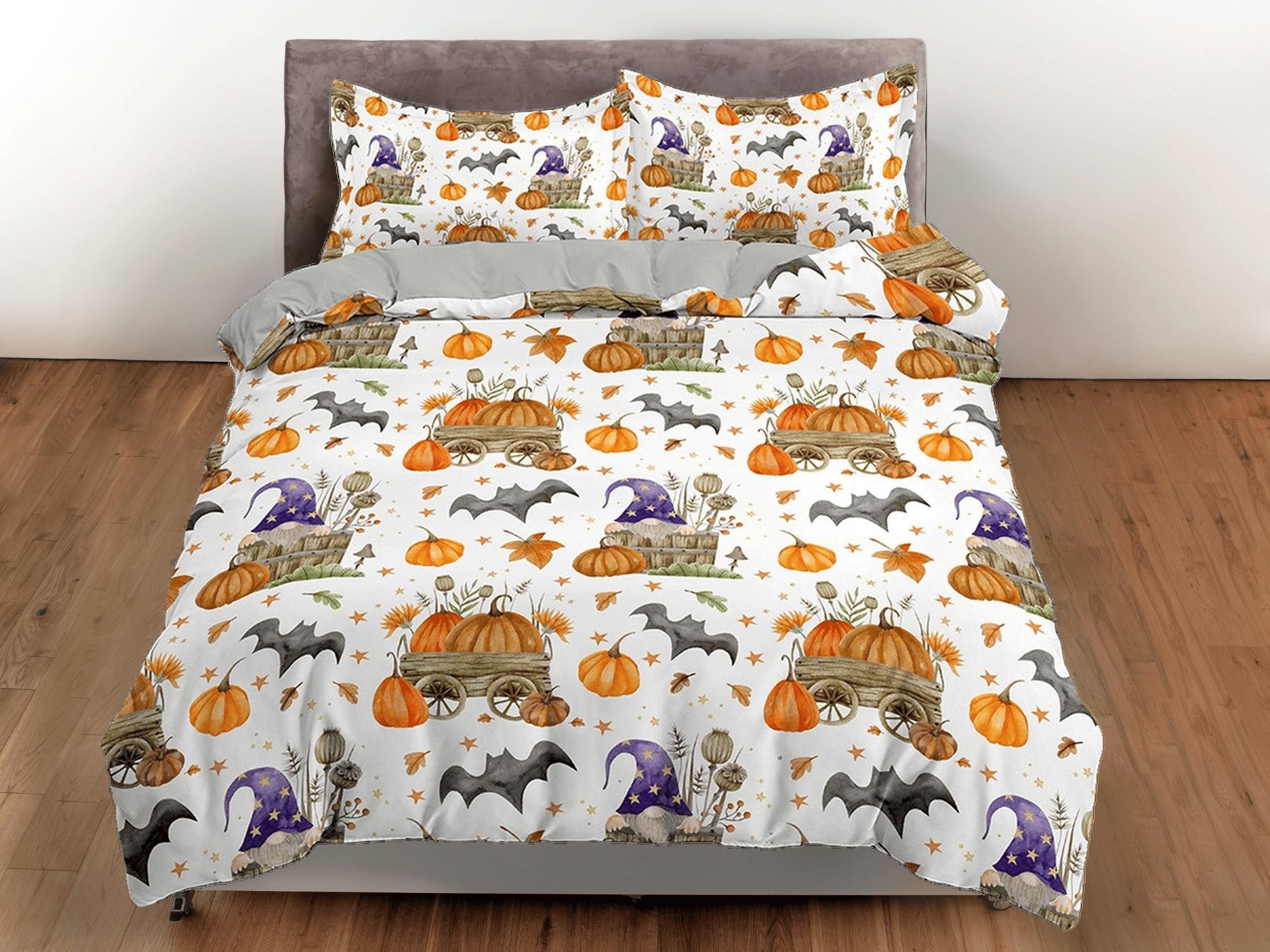 daintyduvet Vintage pumpkin bat halloween bedding & pillowcase, duvet cover set dorm bedding, halloween decor, nursery toddler bedding, halloween gift