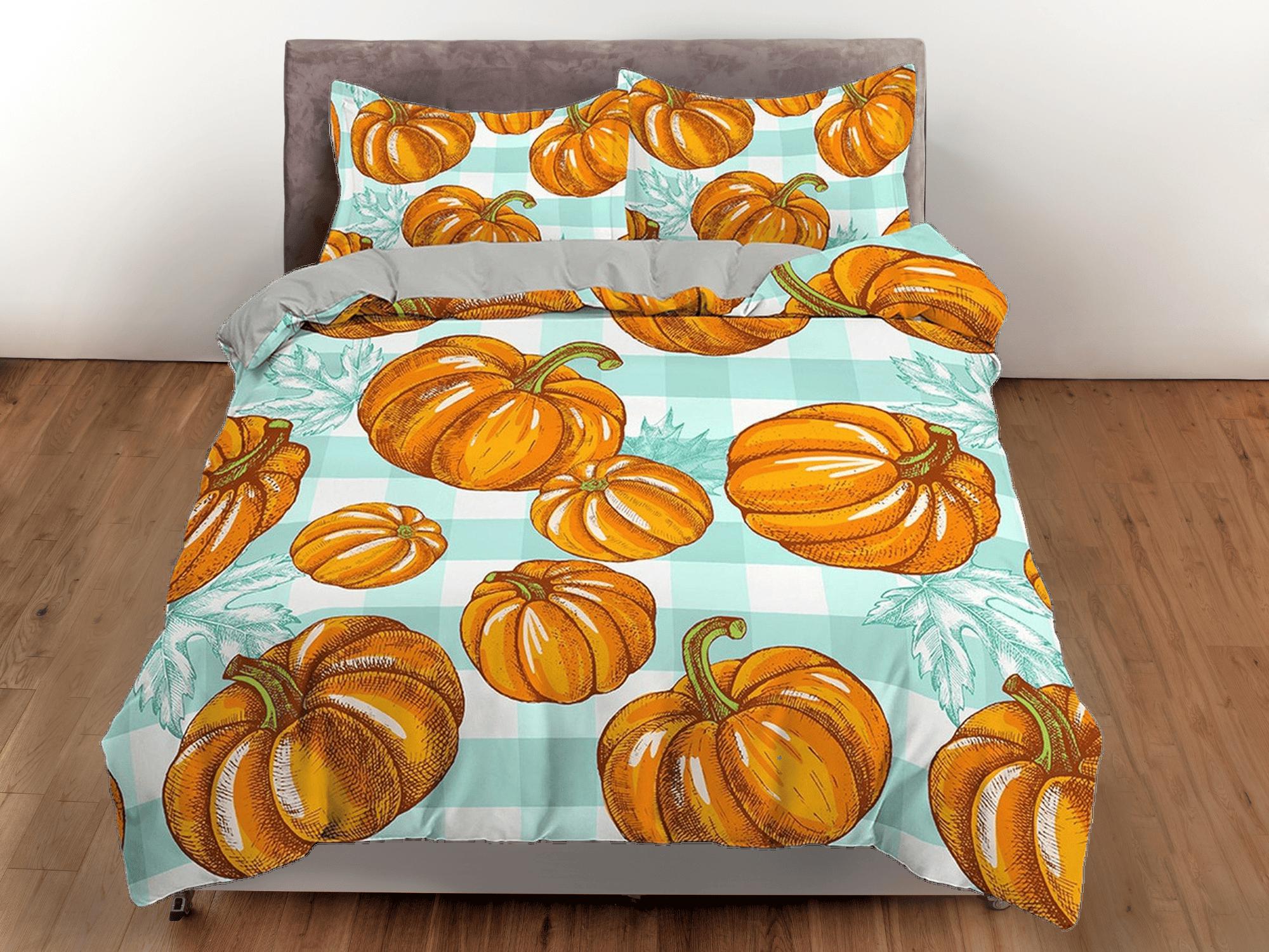 daintyduvet Vintage pumpkin gingham plaid halloween full size bedding & pillowcase, duvet cover set dorm bedding, shabby chic bedding, halloween gift