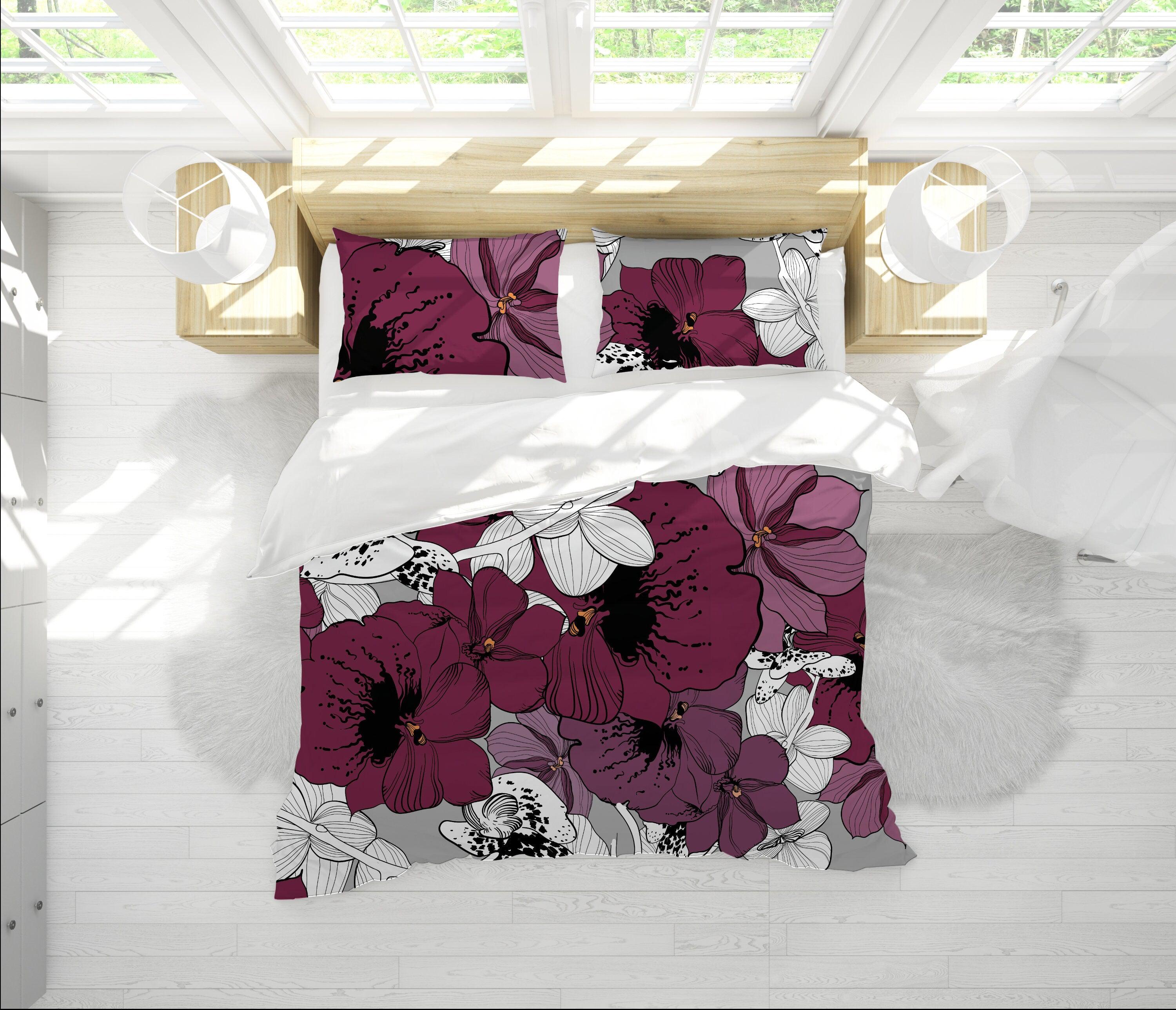 daintyduvet Violet Duvet Cover Full Set Floral Prints | Bedding and Pillow Case | 3 Piece Bedding Set