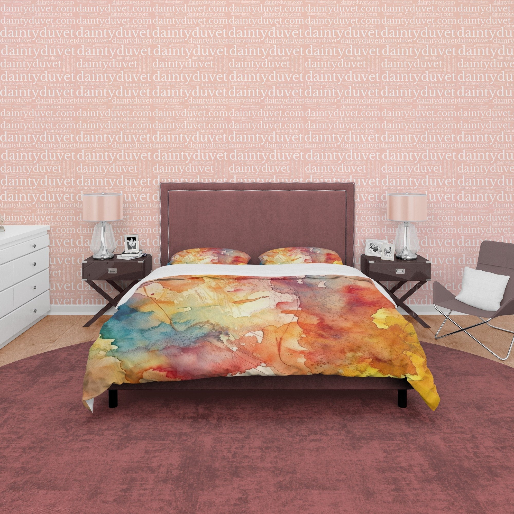 Watercolor Abstract Autumn Duvet Cover Fall Bedding Set, Neutral Color Painting  Aesthetic Quilt Cover, Boho Bedspread, Printed Bed Cover
