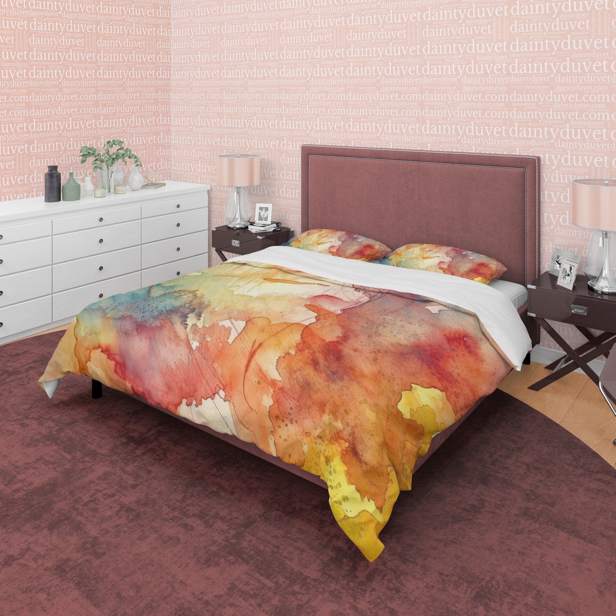 Watercolor Abstract Autumn Duvet Cover Fall Bedding Set, Neutral Color Painting  Aesthetic Quilt Cover, Boho Bedspread, Printed Bed Cover