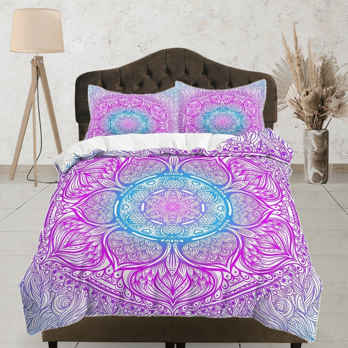 daintyduvet Whimsical colorful gradient mandala duvet cover boho bedding set full, queen, king, dorm bedding, aesthetic room indian bedspread maximalist