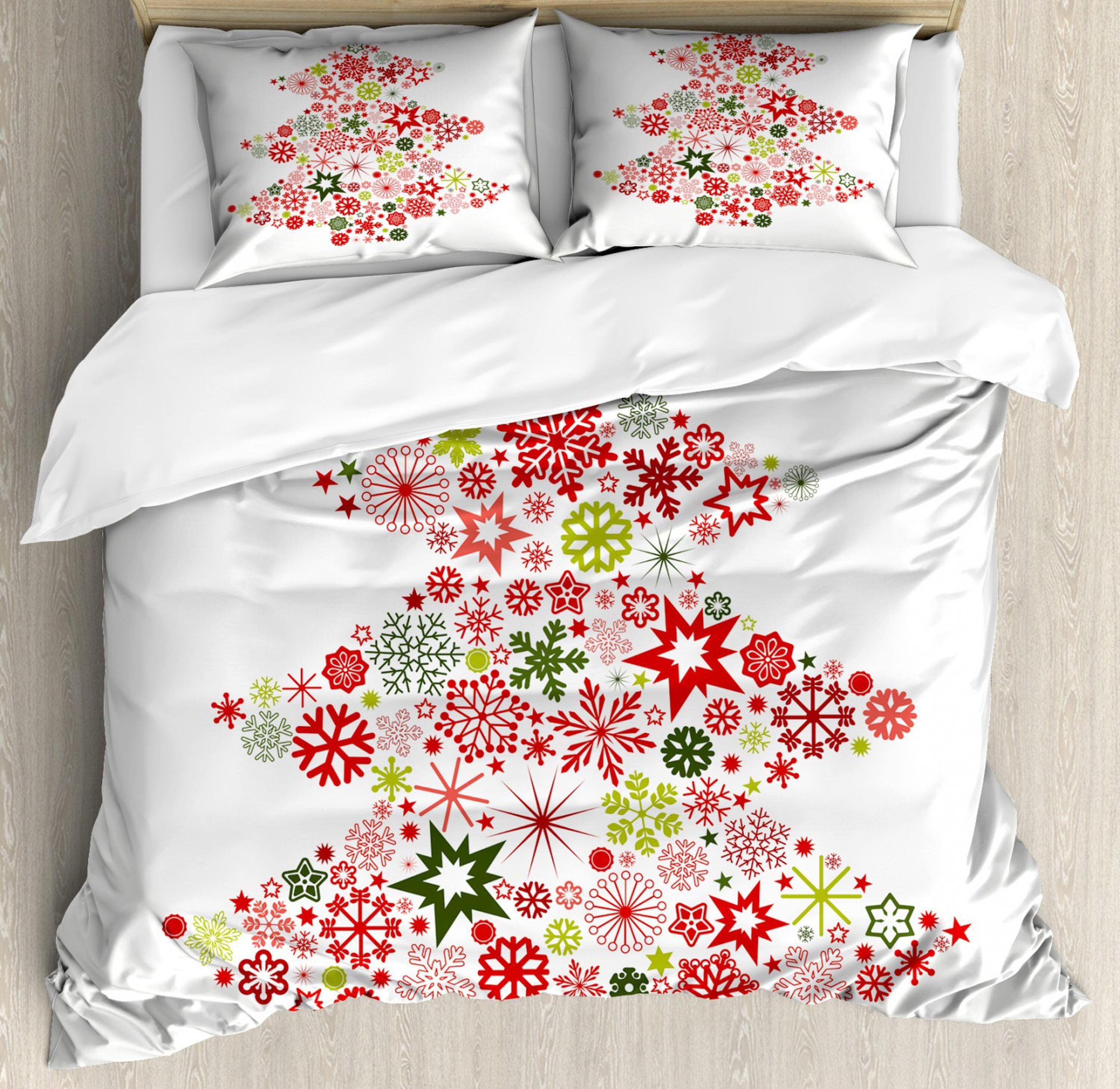 daintyduvet Whimsical snowflakes Christmas tree bedding & pillowcase holiday duvet cover king queen twin toddler bedding baby Christmas farmhouse decor