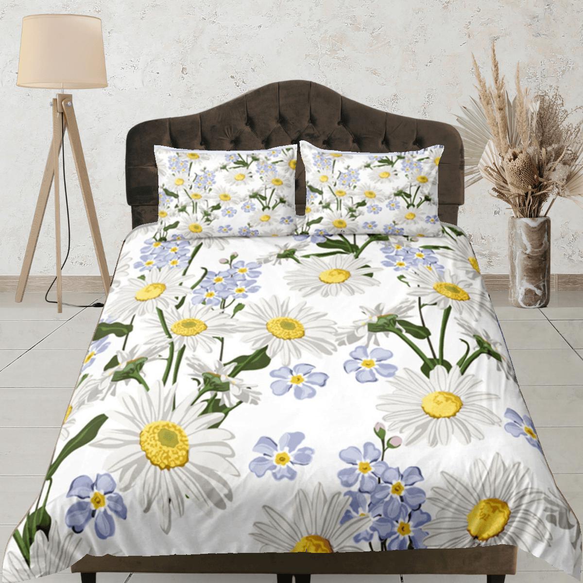 daintyduvet White Duvet Cover Set Botanical Bedspread Dorm Bedding Set Daisy Bedding Single