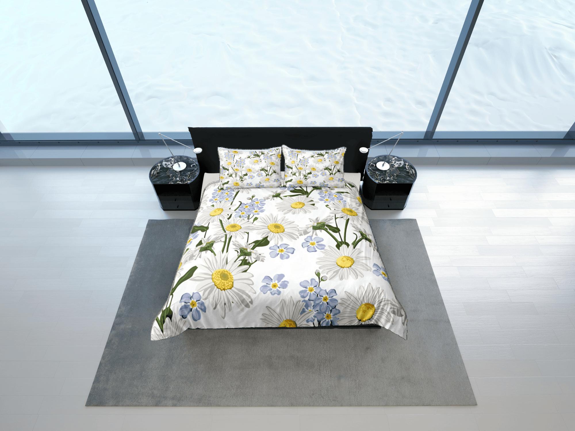 daintyduvet White Duvet Cover Set Botanical Bedspread Dorm Bedding Set Daisy Bedding Single