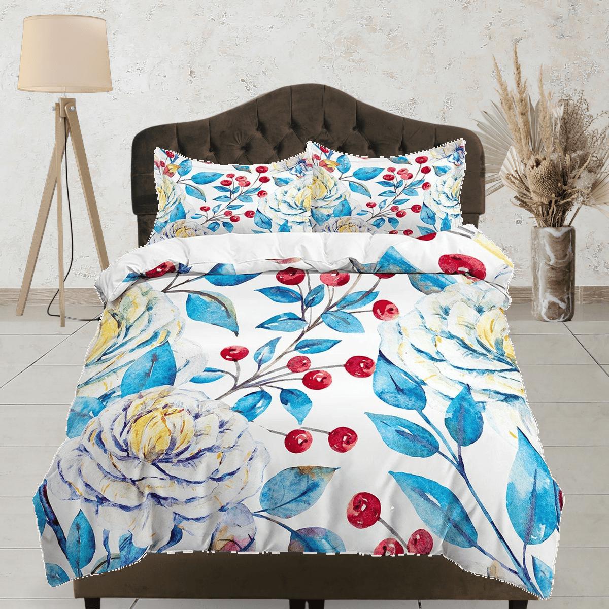 daintyduvet White peony floral duvet cover colorful bedding, teen girl bedroom, baby girl crib bedding boho maximalist bedspread aesthetic bedding