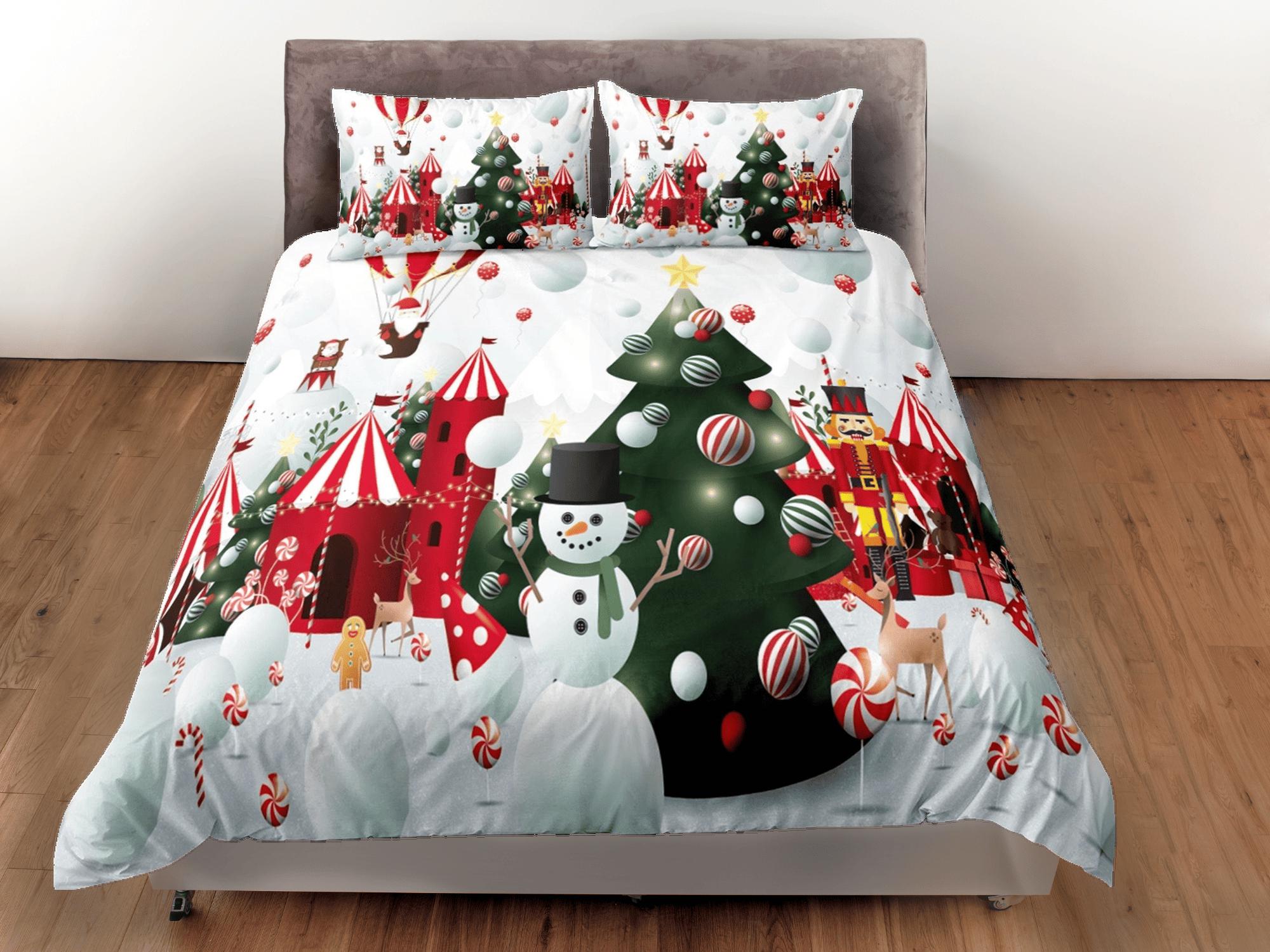 daintyduvet Winter Snowman Christmas bedding & pillowcase holiday gift duvet cover king queen full twin toddler bedding baby Christmas farmhouse decor