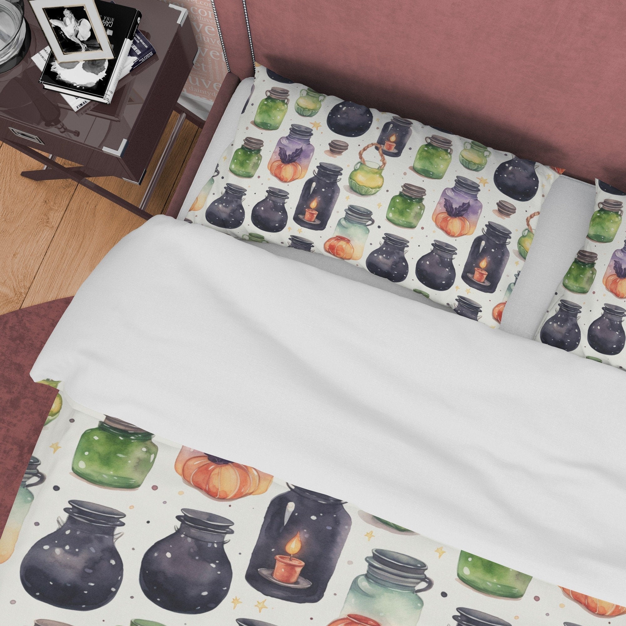 Witch Craft Jar Duvet Cover Set, Unique Spooky Potion Blanket Cover Aesthetic Zipper Bedding, Halloween Trick Or Treat Kid's Room Decor