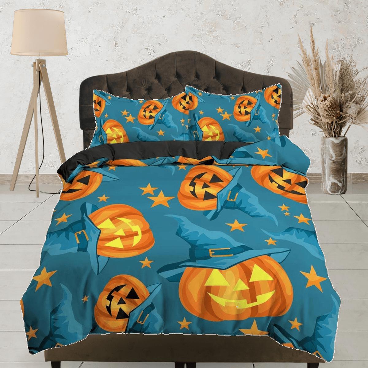 daintyduvet Witchy pumpkin halloween full size bedding & pillowcase, sea green duvet cover set dorm bedding, nursery toddler bedding, halloween gift