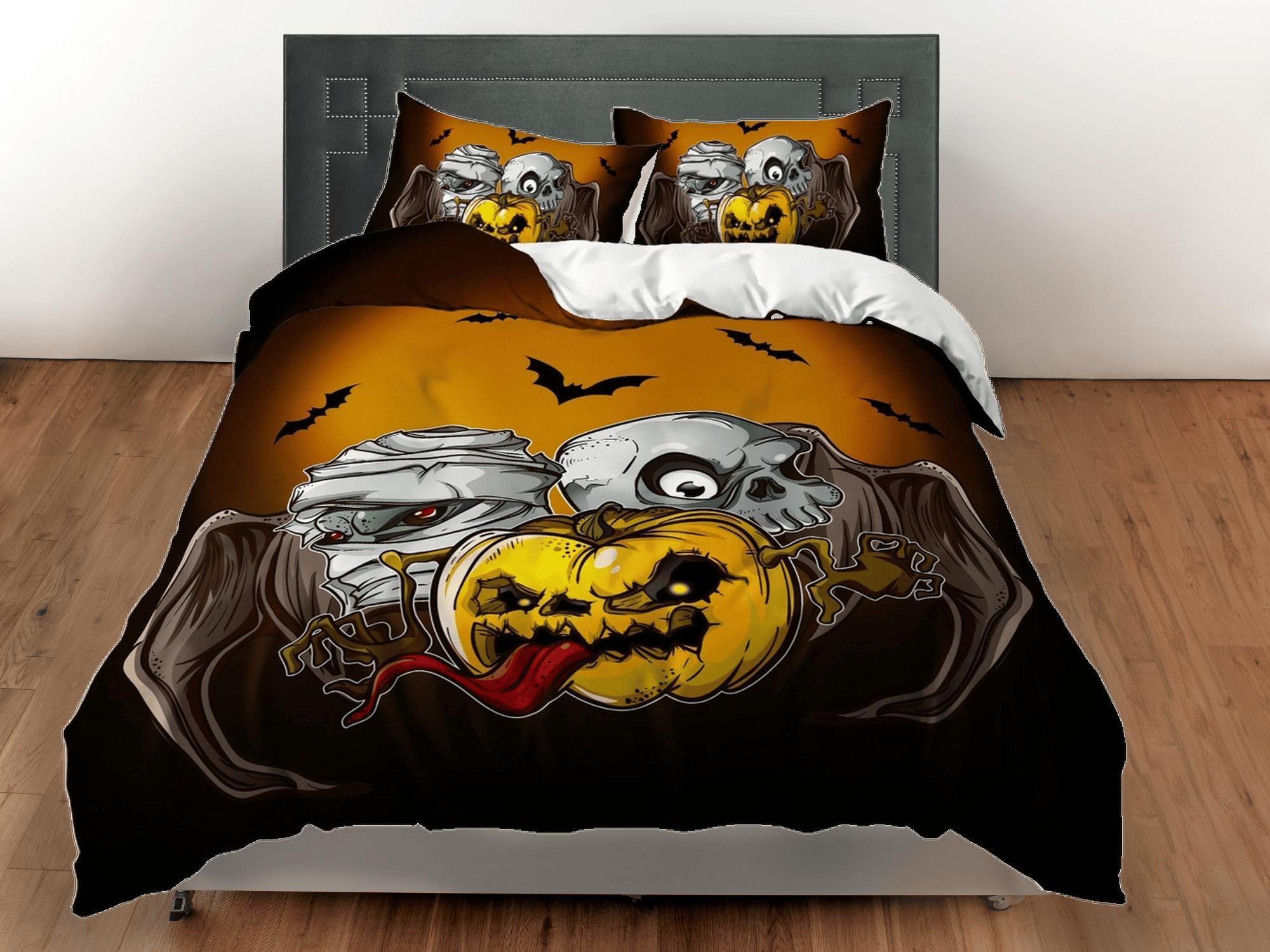 daintyduvet Zombie, mummy and pumpkin halloween bedding & pillowcase, gothic duvet cover, dorm bedding, halloween decor toddler bedding, halloween gift