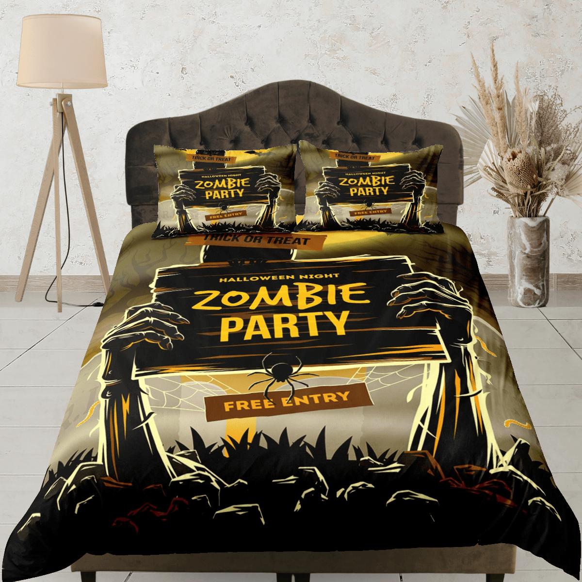 daintyduvet Zombie Party halloween bedding & pillowcase, gothic duvet cover, dorm bedding, goth decor toddler bedding, halloween gift