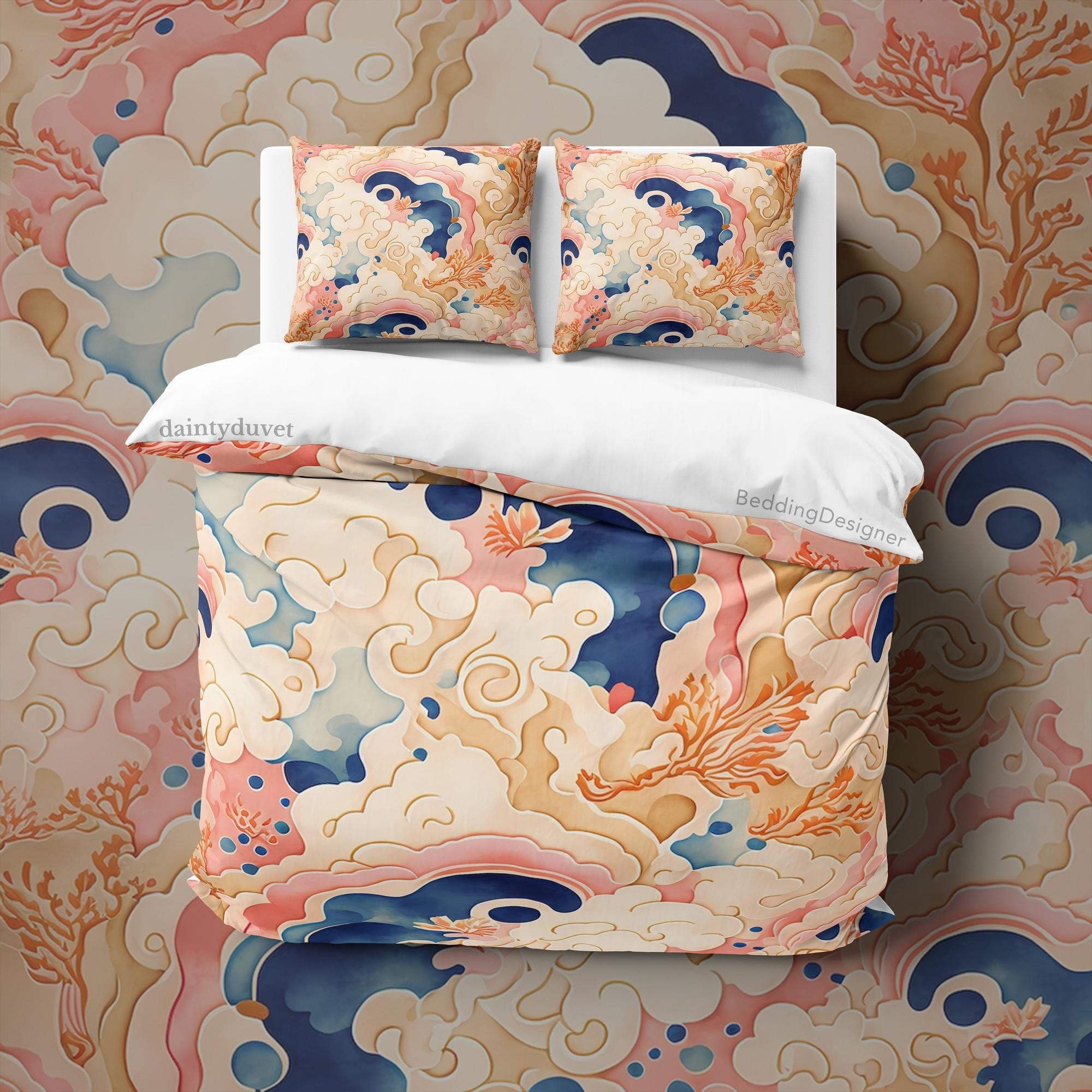 BeddingDesigner - Oriental Pattern Quilt Cover Japanese Bedding Set, Cotton Duvet Cover Colorful Bedspread, Teens Bedroom Blanket Cover, Abstract Bed Cover