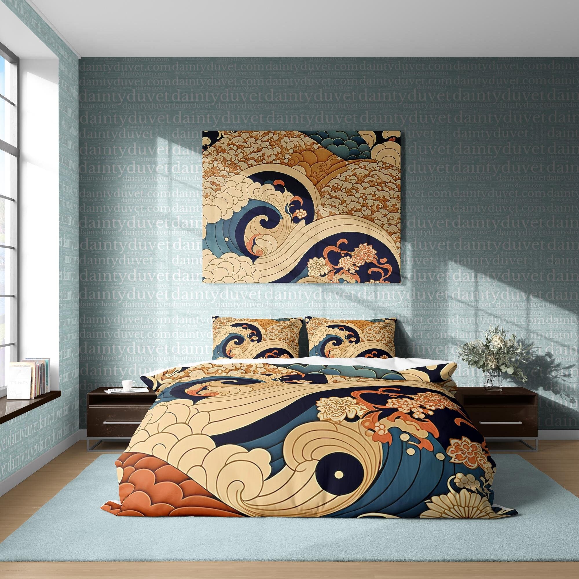 BeddingDesigner - Great Wave Of Kanagawa Quilt Cover Japanese Bedding Set, Cotton Duvet Cover Colorful Bedspread, Teens Bedroom Blanket Cover