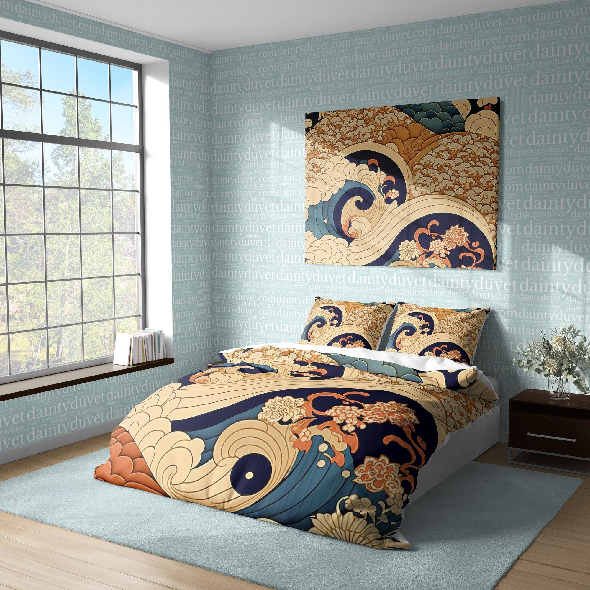 BeddingDesigner - Great Wave Of Kanagawa Quilt Cover Japanese Bedding Set, Cotton Duvet Cover Colorful Bedspread, Teens Bedroom Blanket Cover