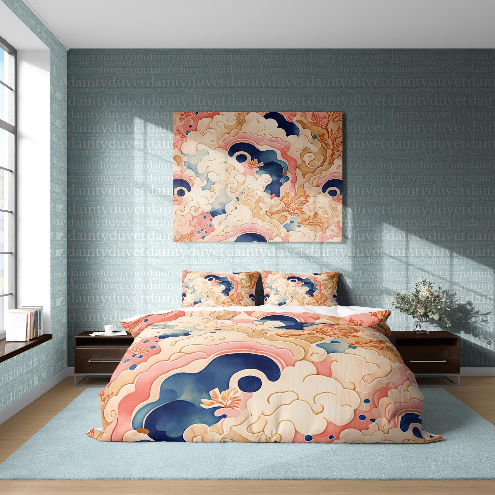 BeddingDesigner - Oriental Pattern Quilt Cover Japanese Bedding Set, Cotton Duvet Cover Colorful Bedspread, Teens Bedroom Blanket Cover, Abstract Bed Cover