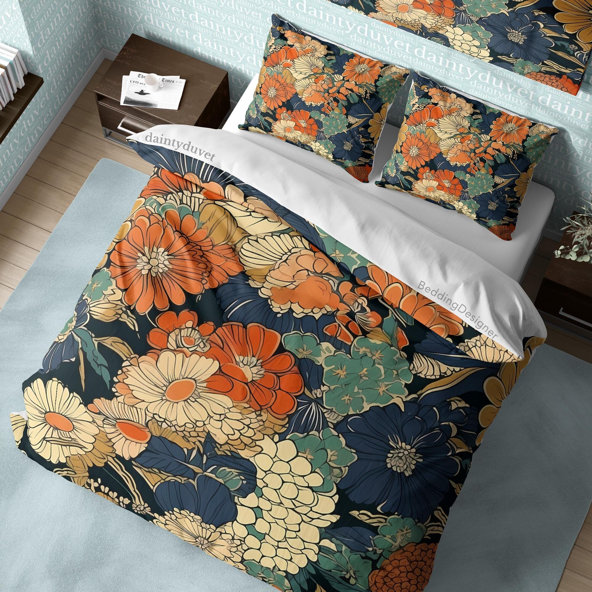 BeddingDesigner - Vibrant Color Chrysanthemum Quilt Cover Japanese Bedding Set, Cotton Duvet Cover Colorful Bedspread, Girly bedroom Blanket Cover