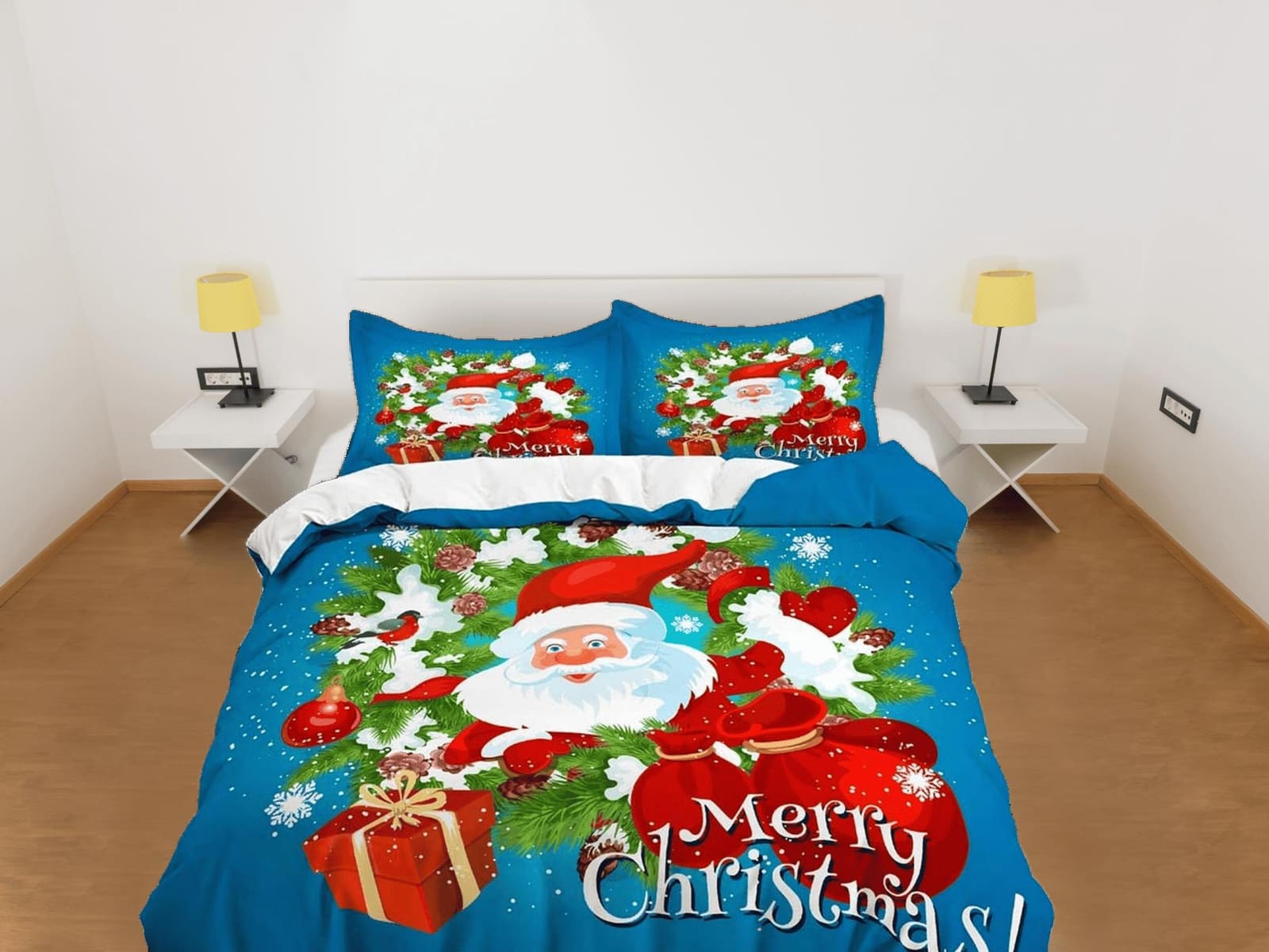 1950s christmas blue duvet cover set, christmas full size bedding & pillowcase, college bedding, toddler bedding, holiday…