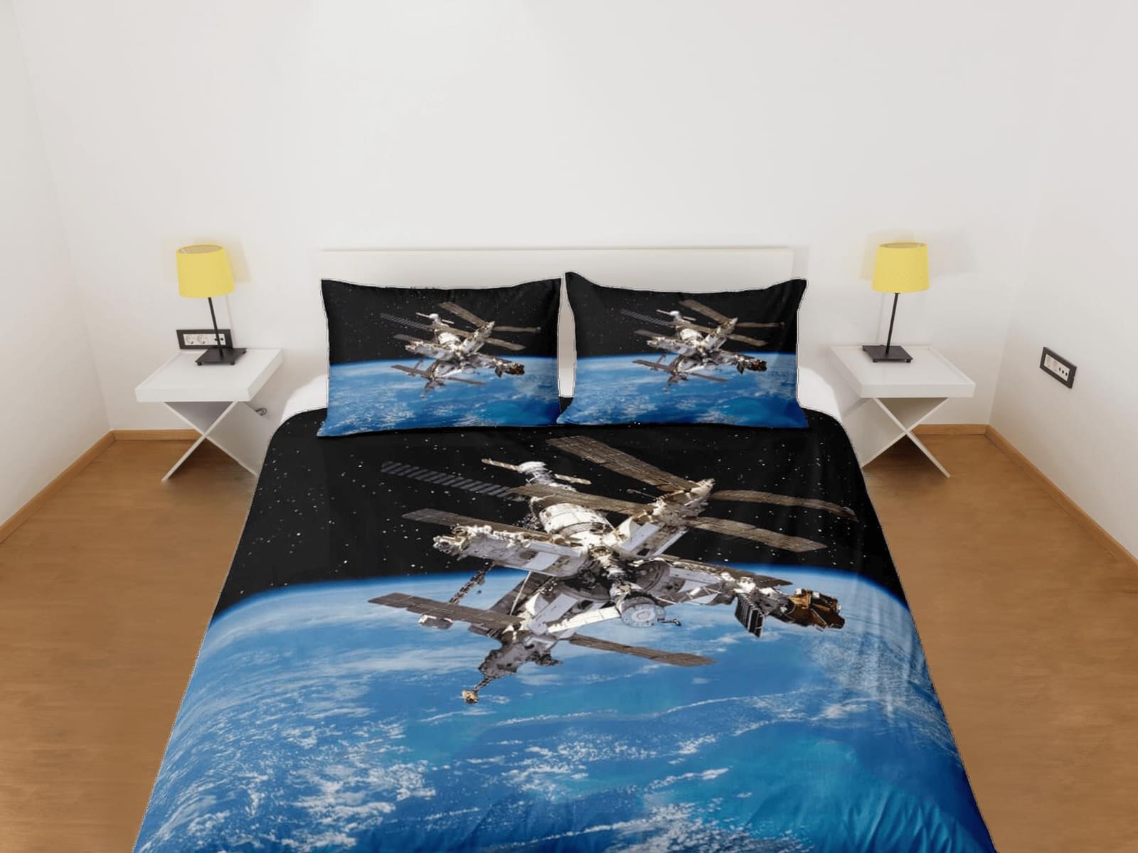 3D satellite outer space bedding, galaxy bedding set full, cosmic duvet cover king, queen, dorm bedding, toddler bedding a…